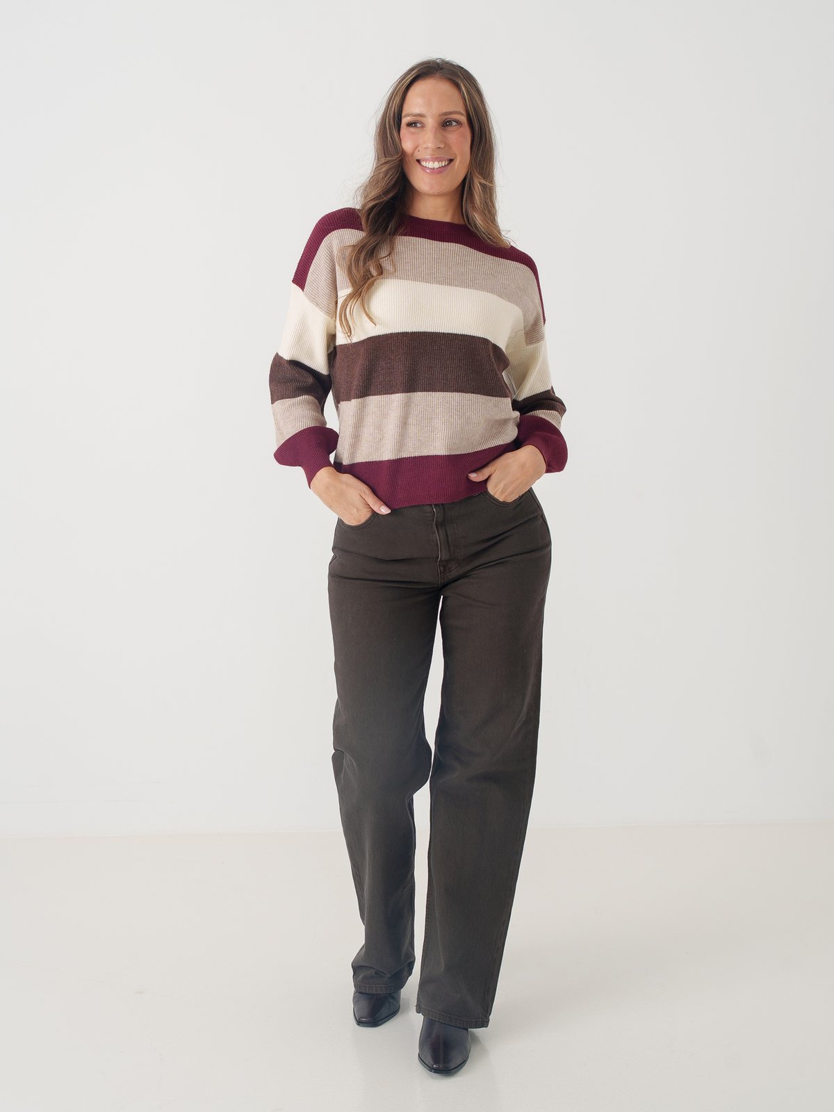 Only Atia Long Sleeve Stripe Pullover Knit Zinfandel