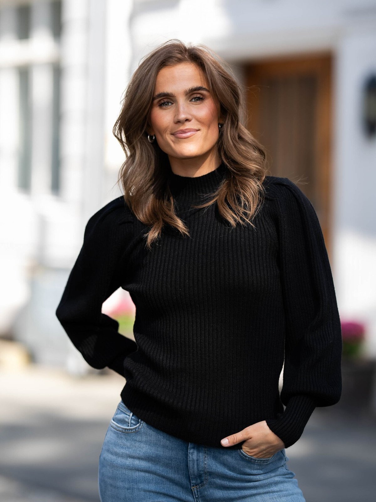 Only Katia Long Sleeve Highneck Pullover Knit Black