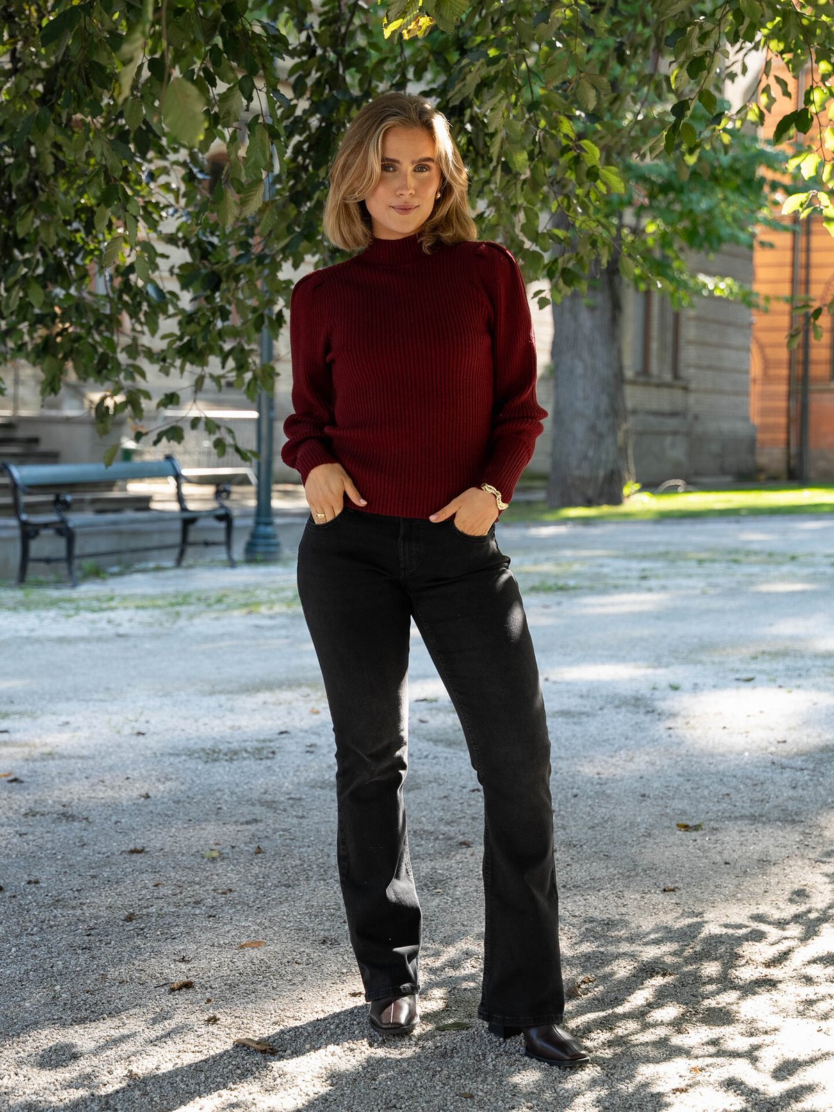 Only Katia Long Sleeve Highneck Pullover Knit Cabernet W. Melange