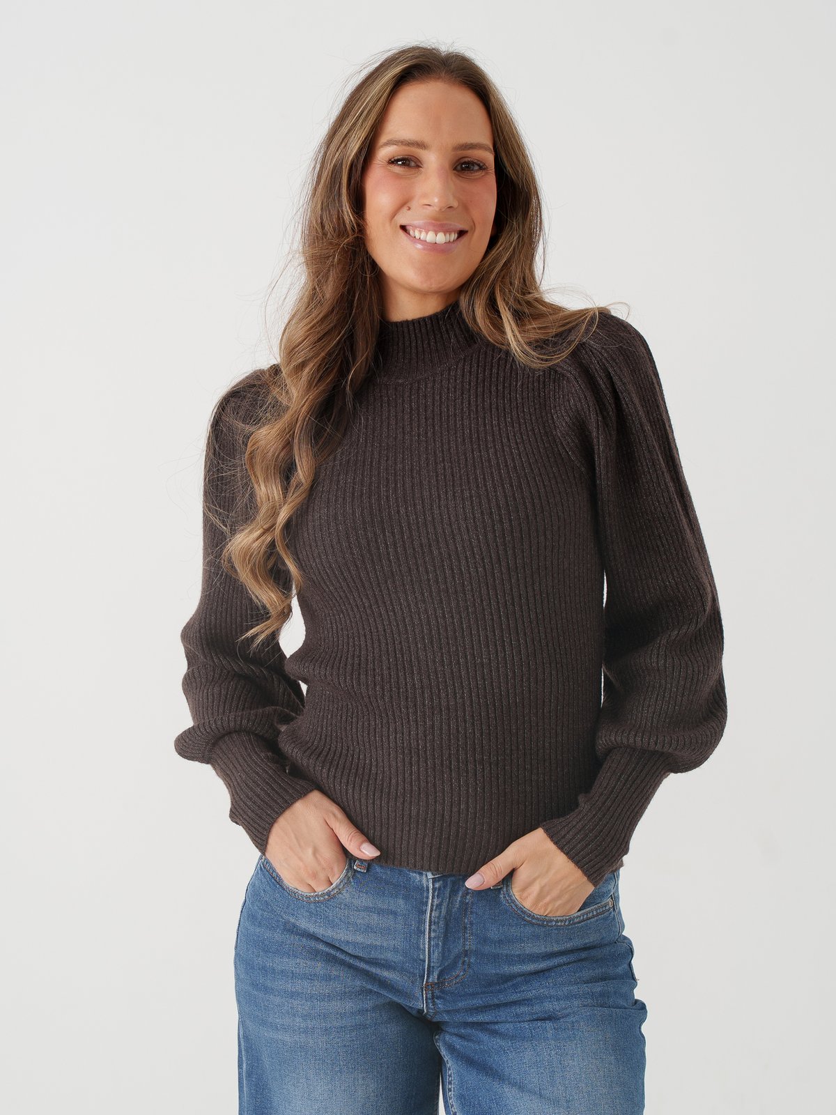 Only Katia Long Sleeve Highneck Pullover Knit Chocolate Torte