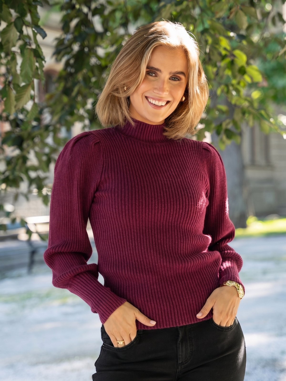 Only Katia Long Sleeve Highneck Pullover Knit Fig