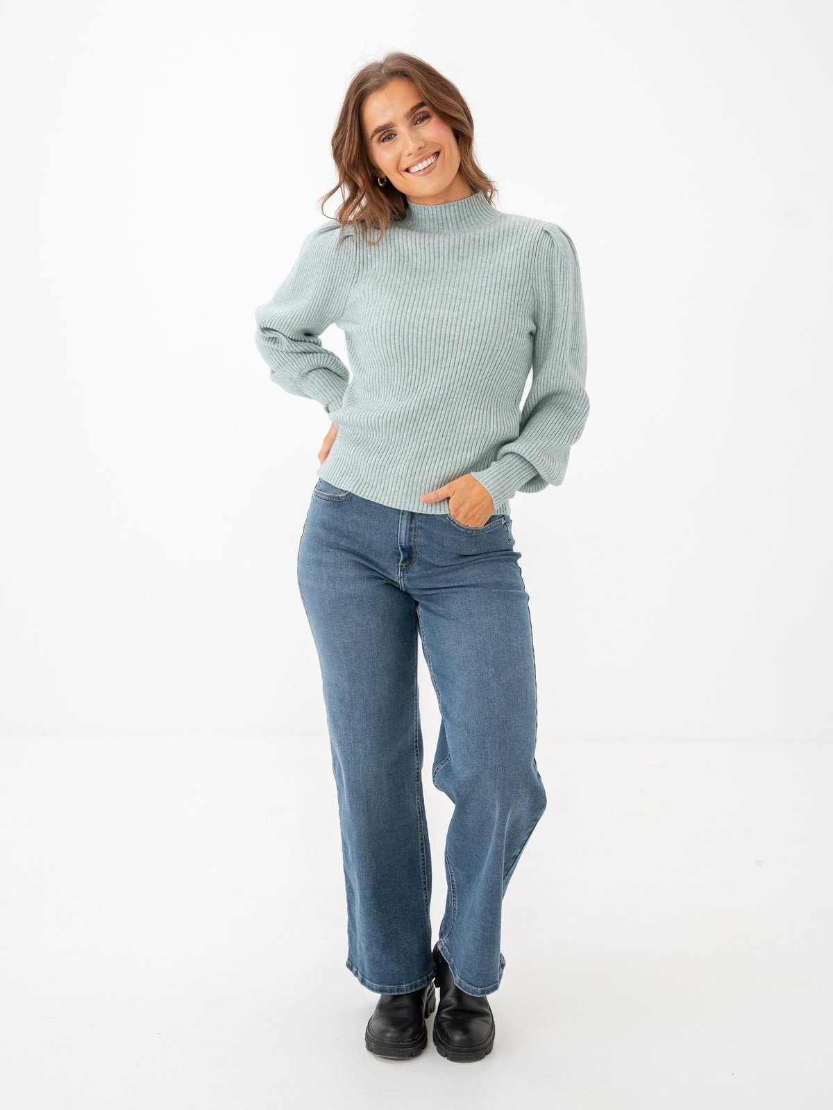 Only Katia Long Sleeve Highneck Pullover Knit Gray Mist