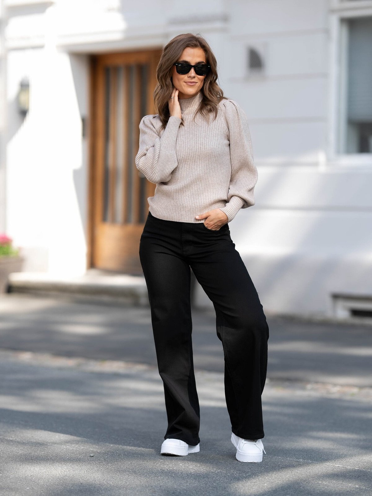 Only Katia Long Sleeve Highneck Pullover Knit Mocha Meringue W. Melange