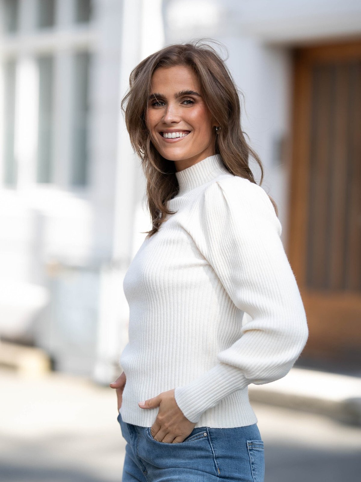 Only Katia Long Sleeve Highneck Pullover Knit Whitecap Gray W. Melange