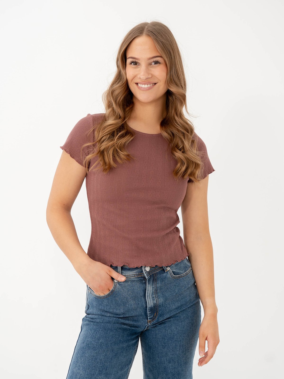 Only Carlotta Short Sleeve Top Rose Brown