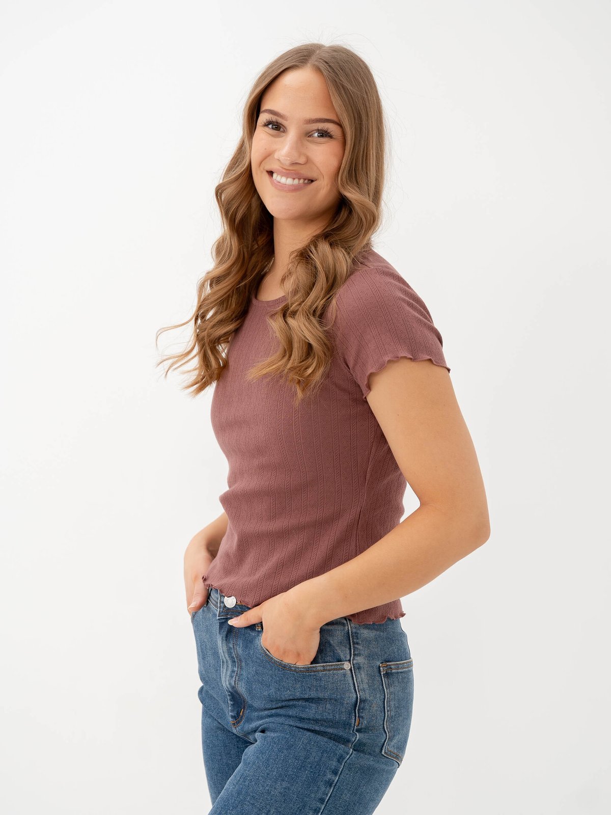 Only Carlotta Short Sleeve Top Rose Brown