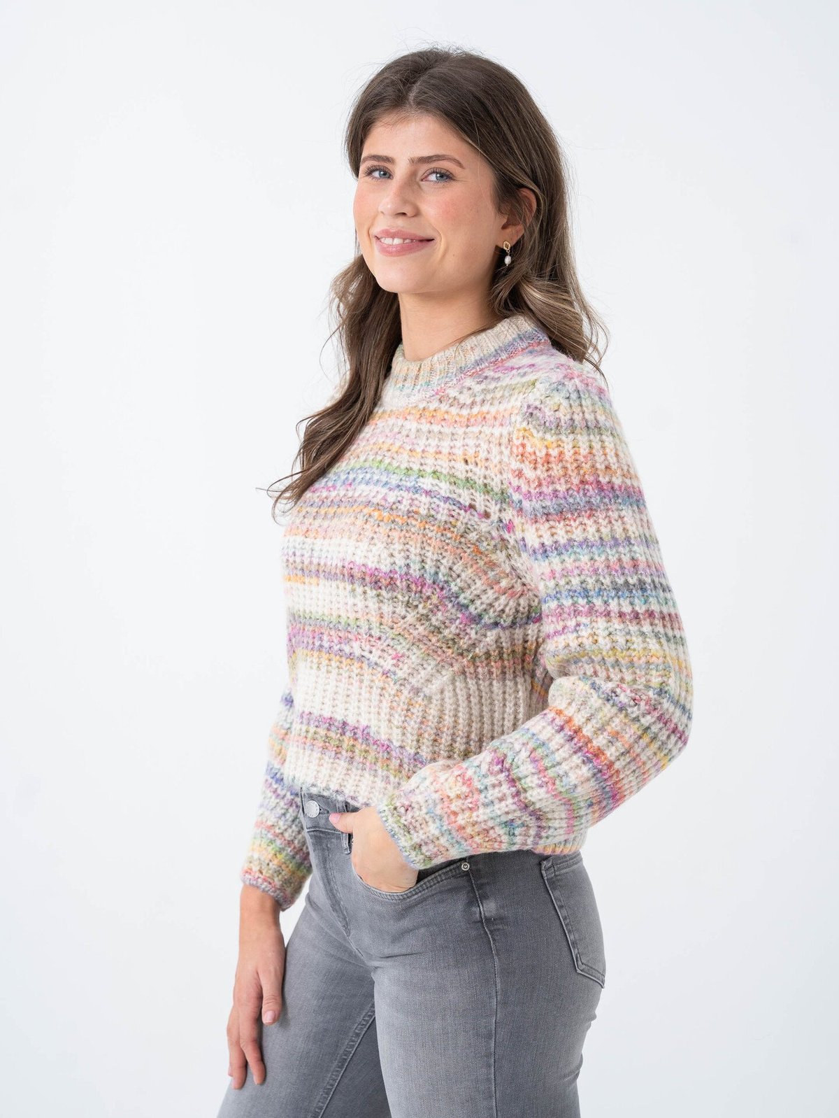 Only Carma Long Sleeve Pullover Knit Pumice Stone w. Multi Spacedye