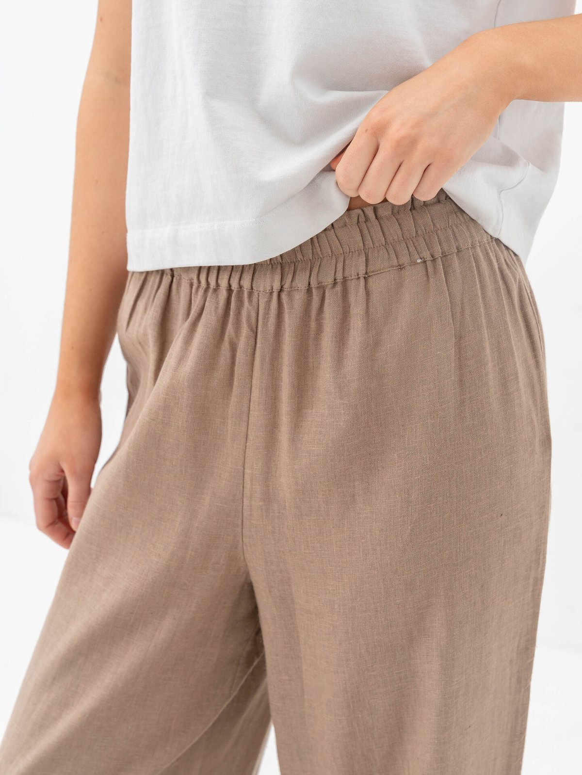 Only Tokyo Life High Waist Linen Blend Pant Brindle