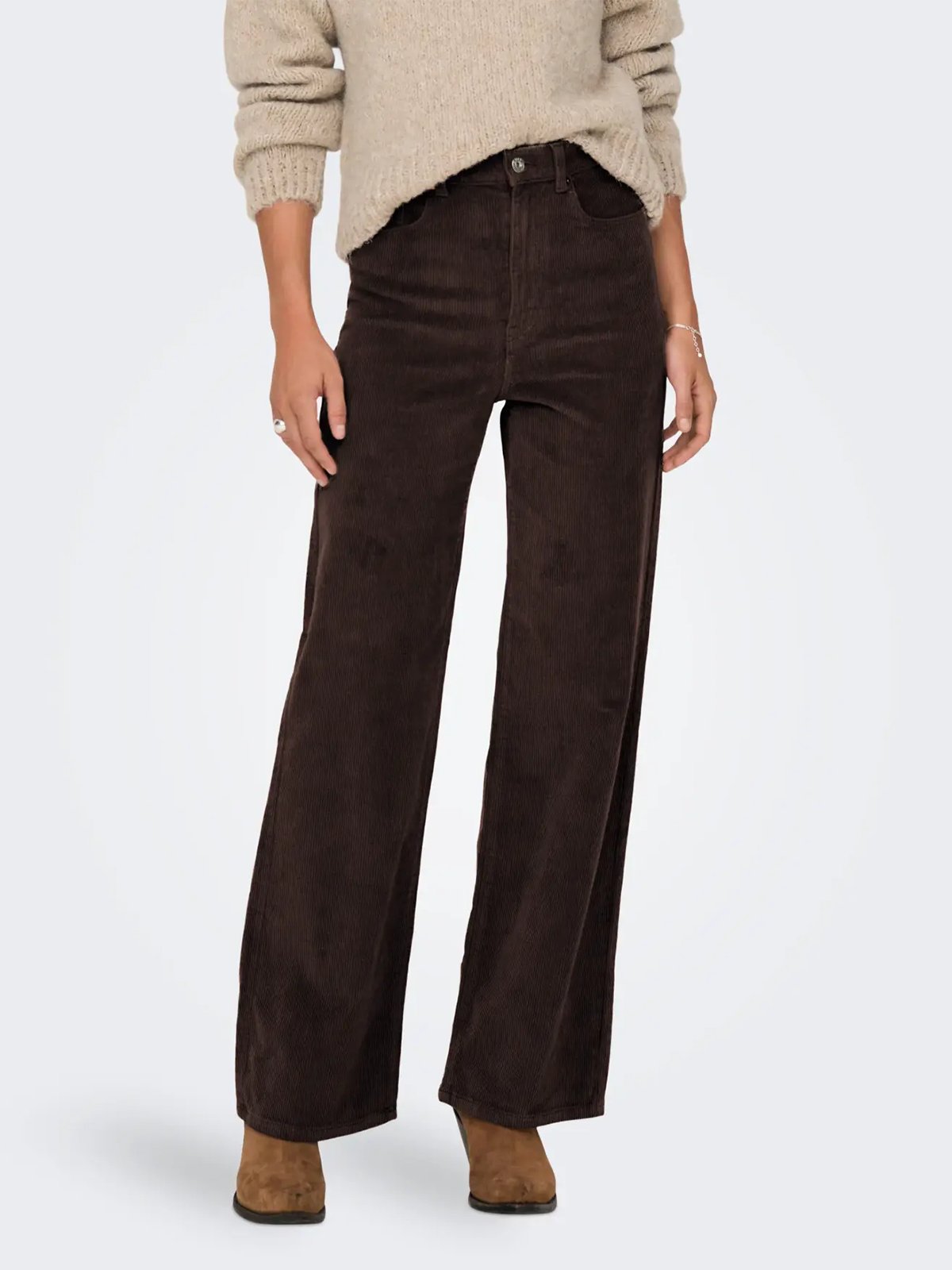 Only Hope Global High Waist Wide Cord Pant Black Coffee