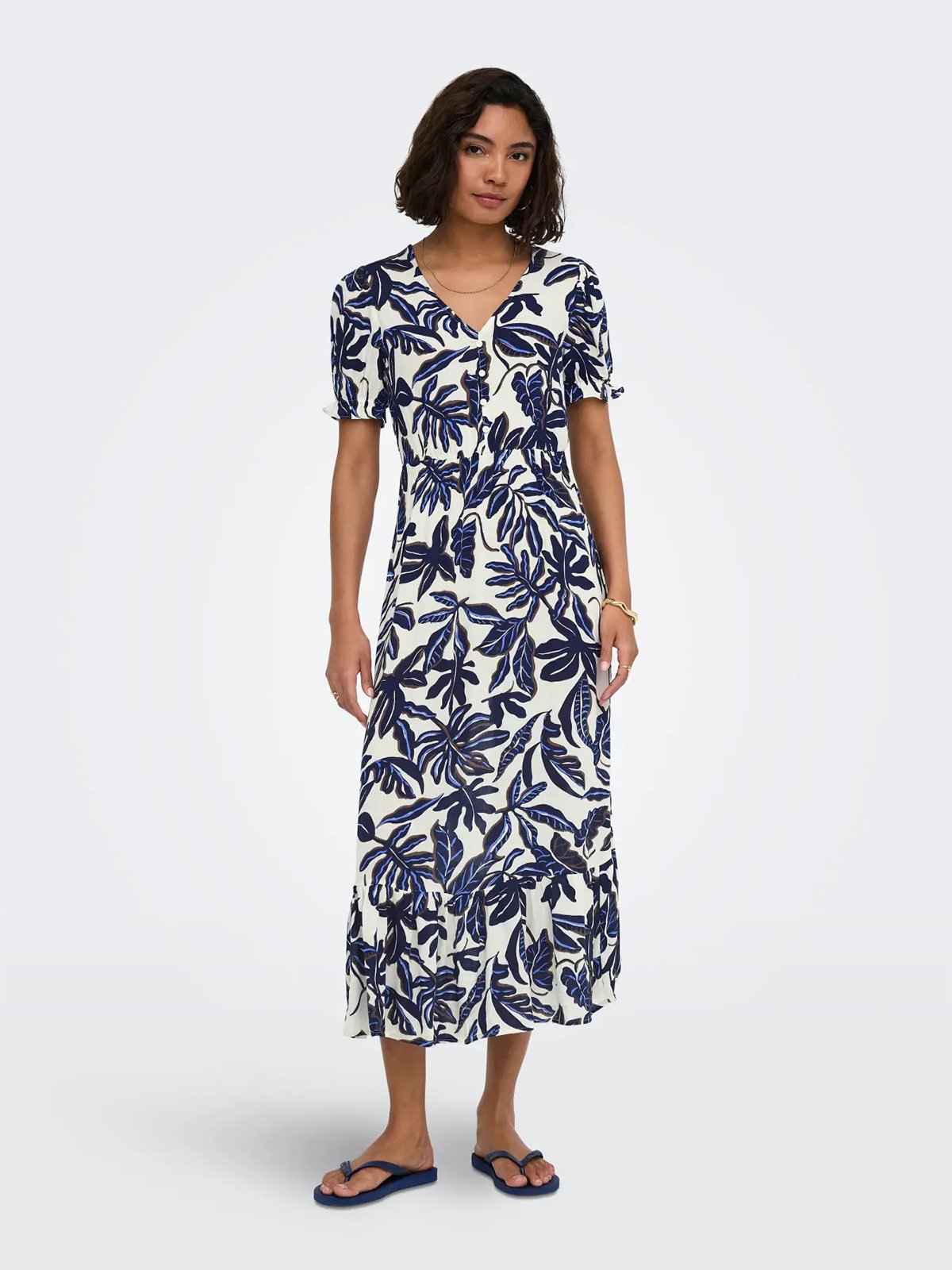 Only Chianti Short Sleeve long Dress Egret Alsace Flower