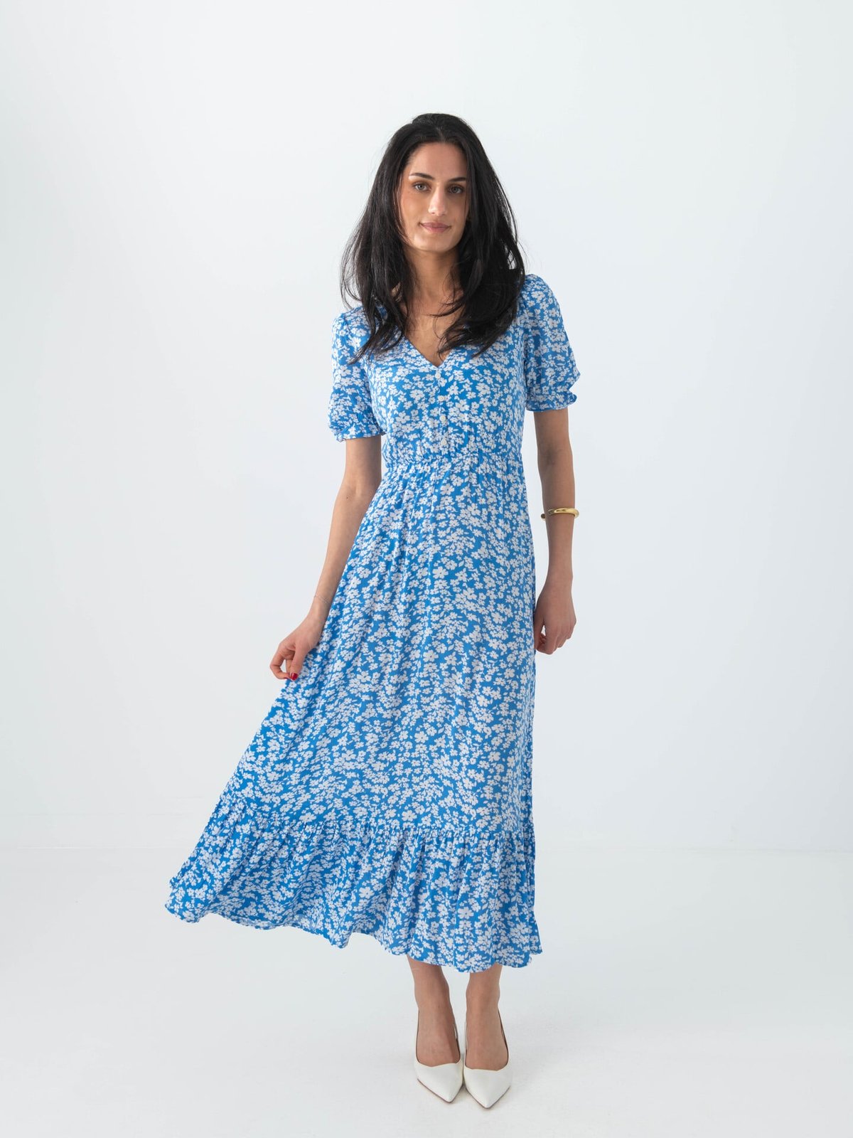 Only Chianti Short Sleeve long Dress Marina / White Flower