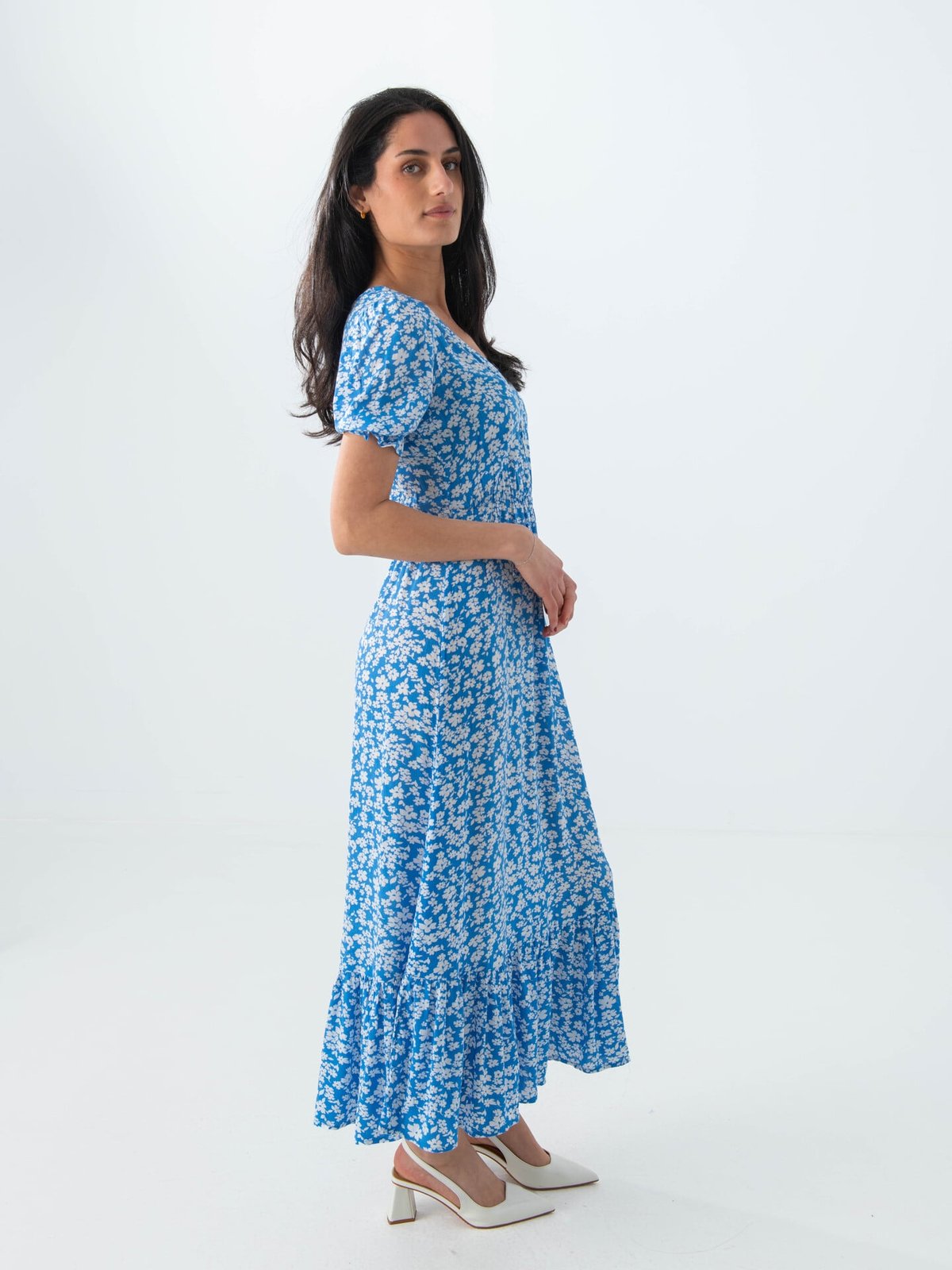 Only Chianti Short Sleeve long Dress Marina / White Flower