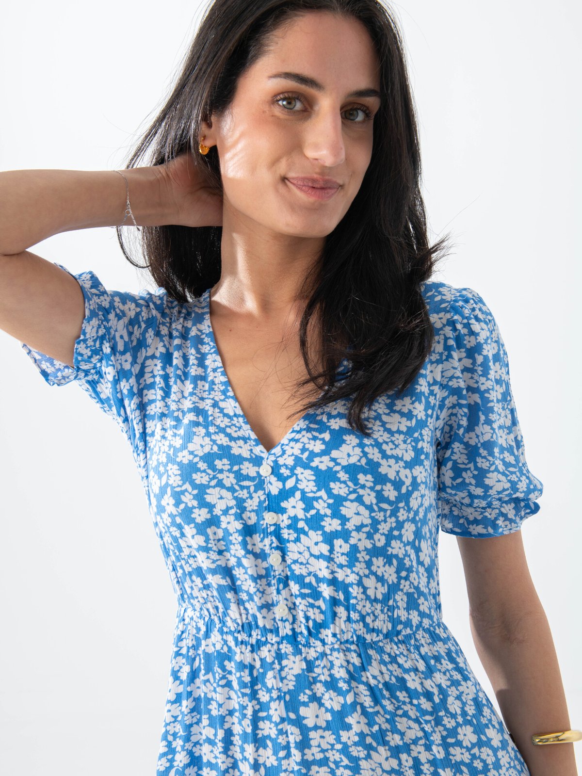 Only Chianti Short Sleeve long Dress Marina / White Flower