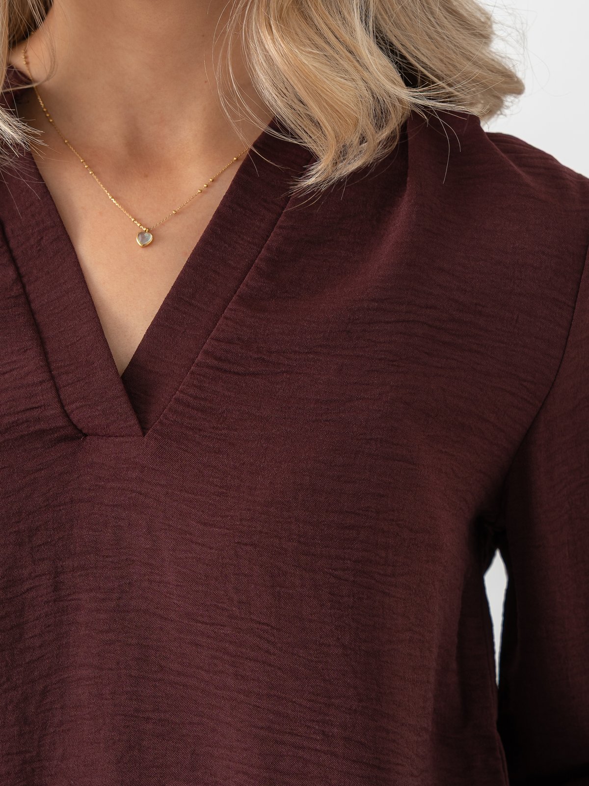 Only Mette V-Neck Long Sleeve Smock Top Decadent Chocolate