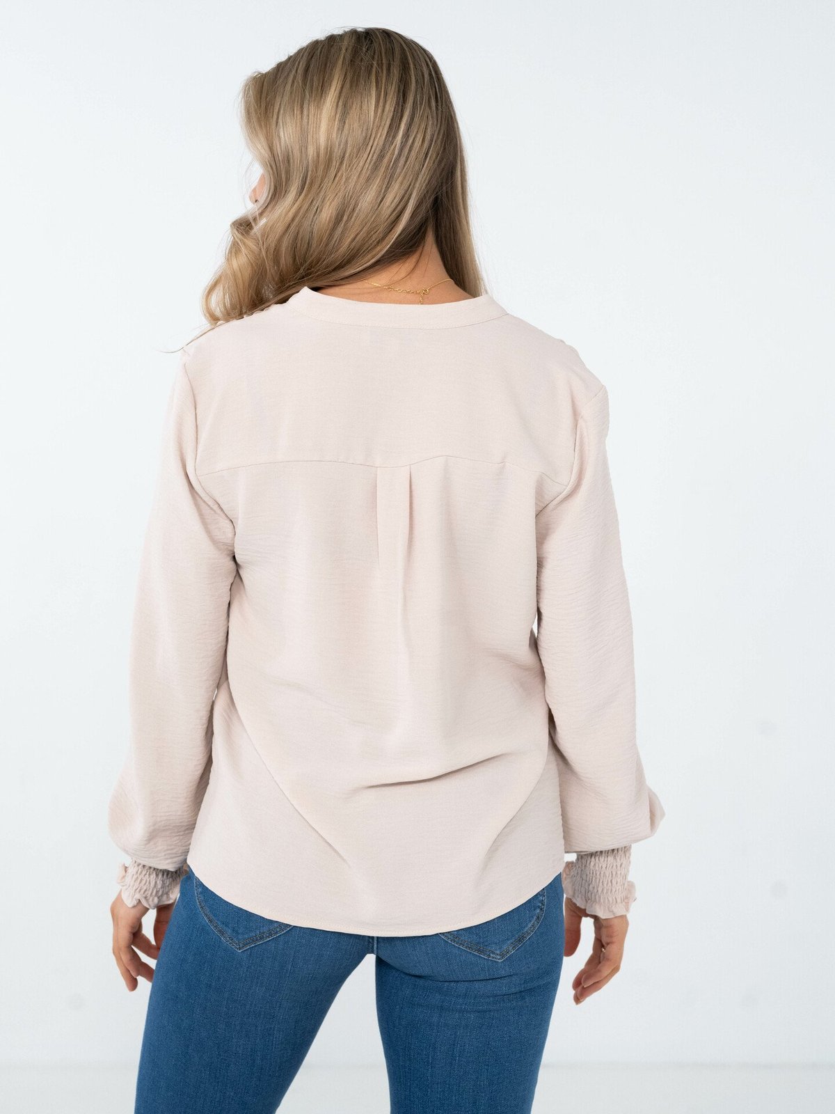 Only Mette V-Neck Long Sleeve Smock Top Gray Morn