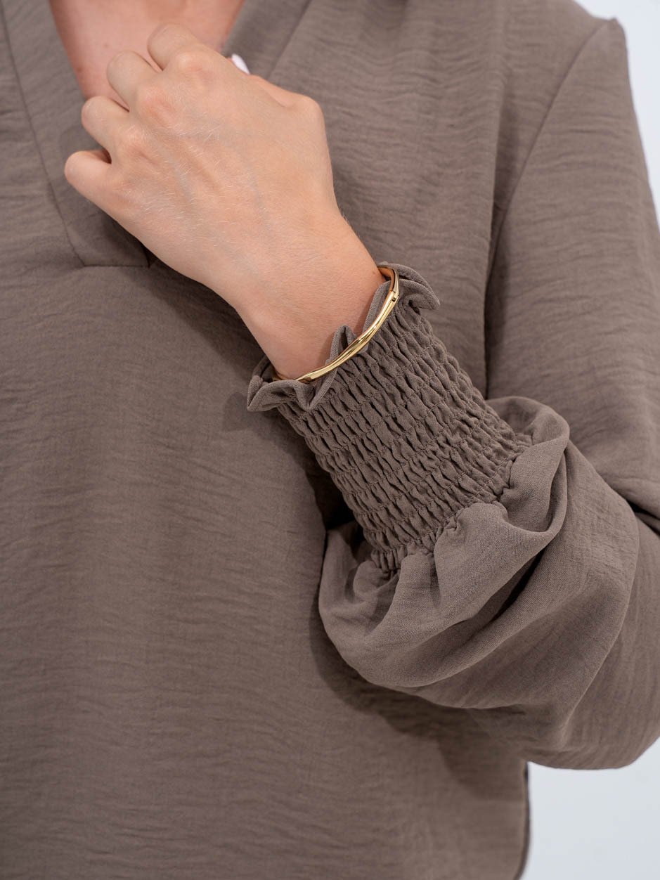 Only Mette V-Neck Long Sleeve Smock Top Walnut