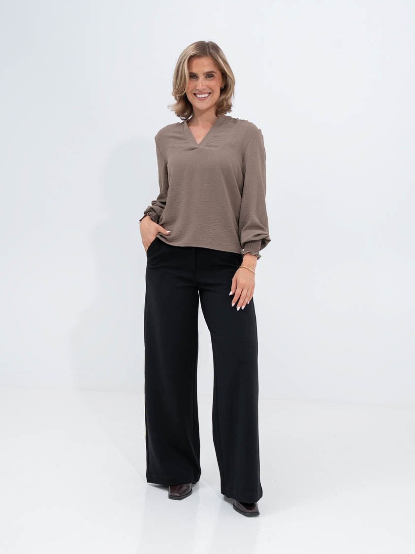 Only Mette V-Neck Long Sleeve Smock Top Walnut