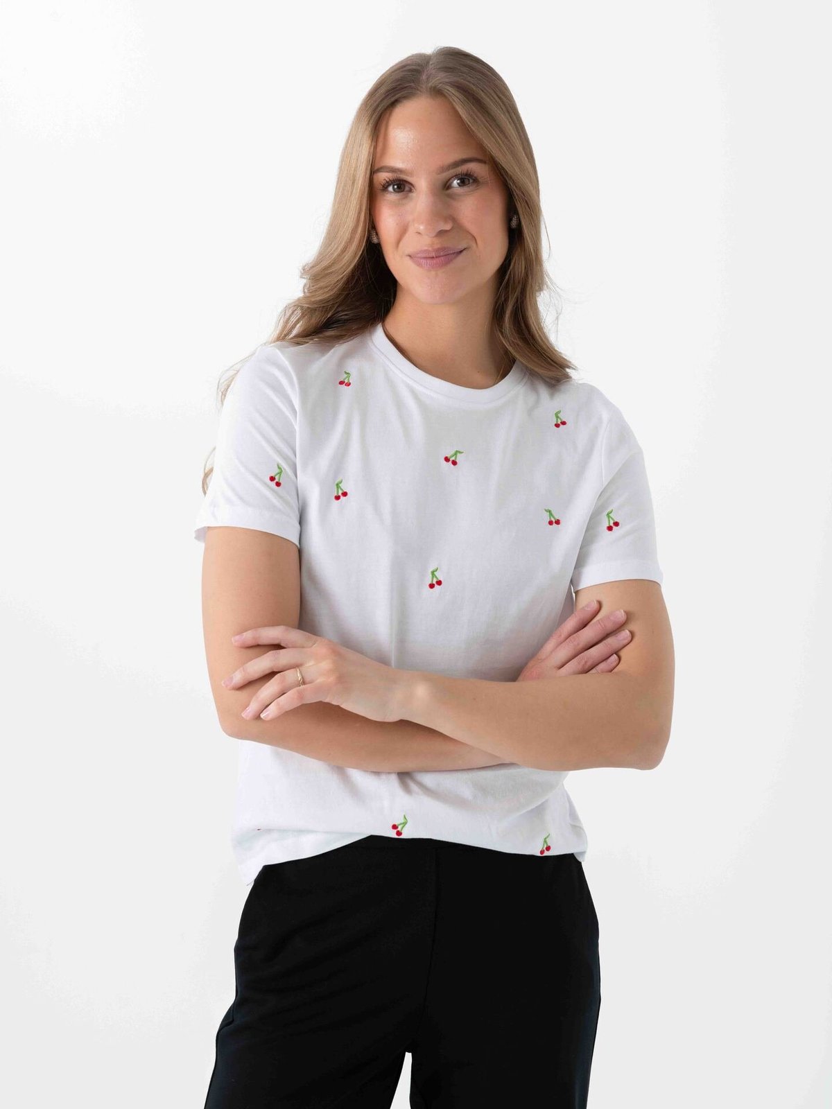 Only Ketty Life Short Sleeve O-Neck Top Bright White / Cherries