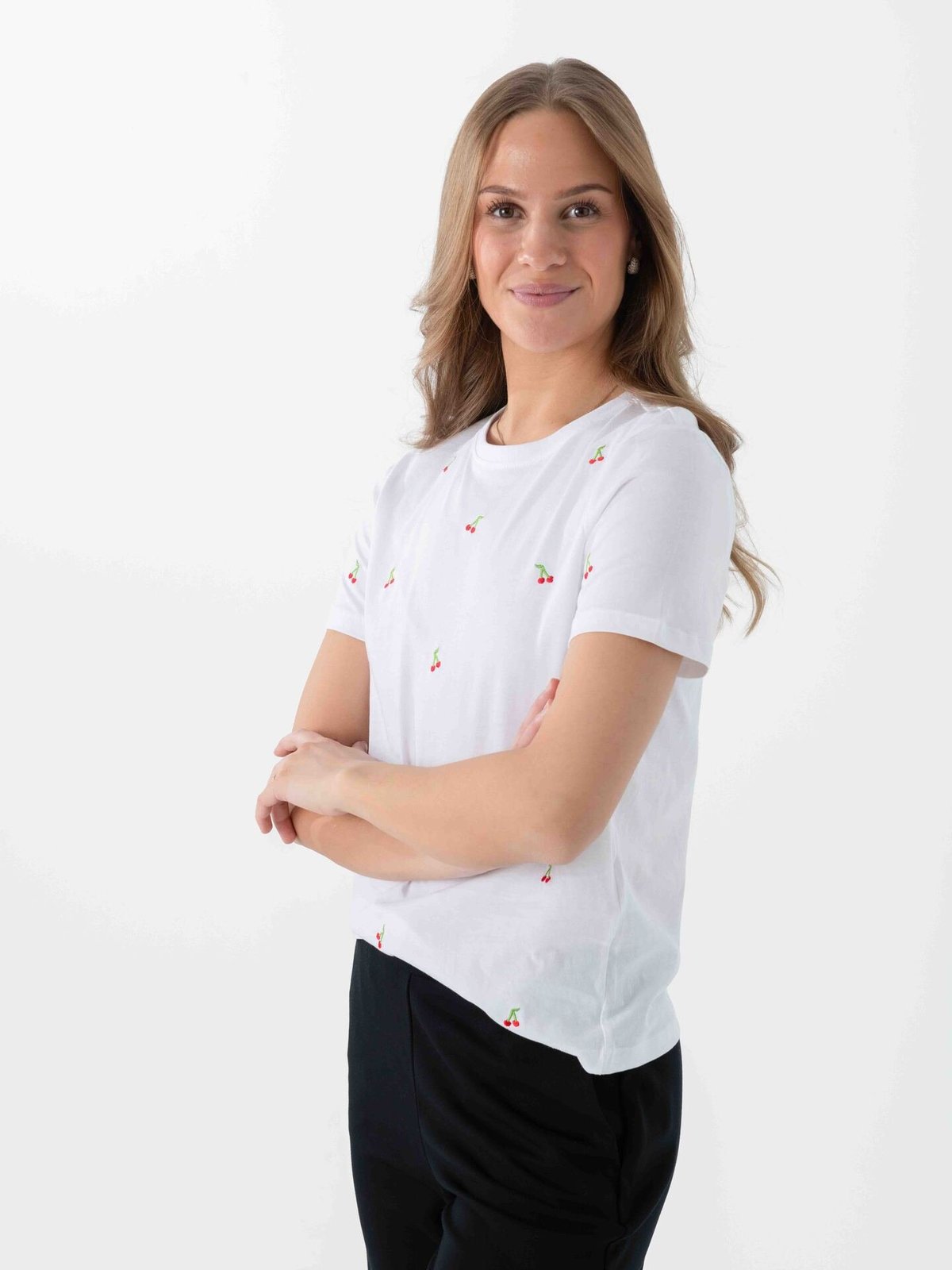 Only Ketty Life Short Sleeve O-Neck Top Bright White / Cherries