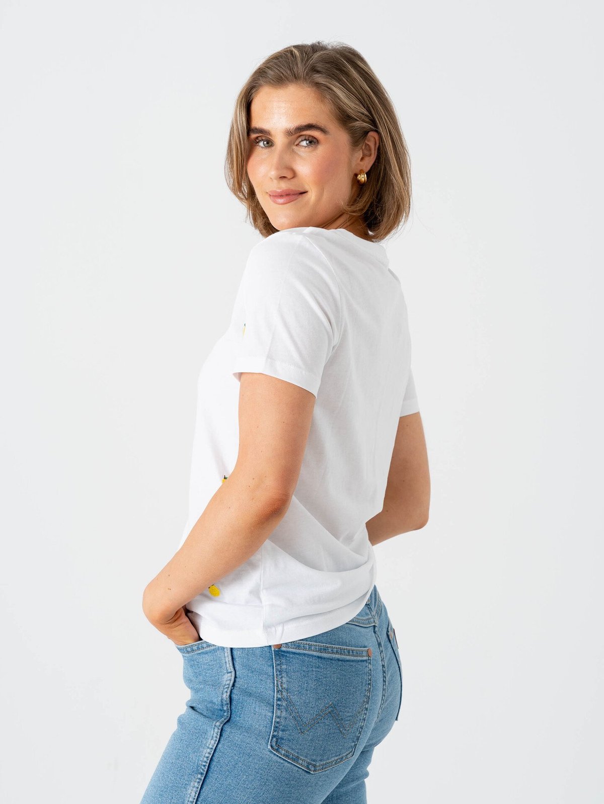Only Ketty Life Short Sleeve O-Neck Top Bright White / Lemons