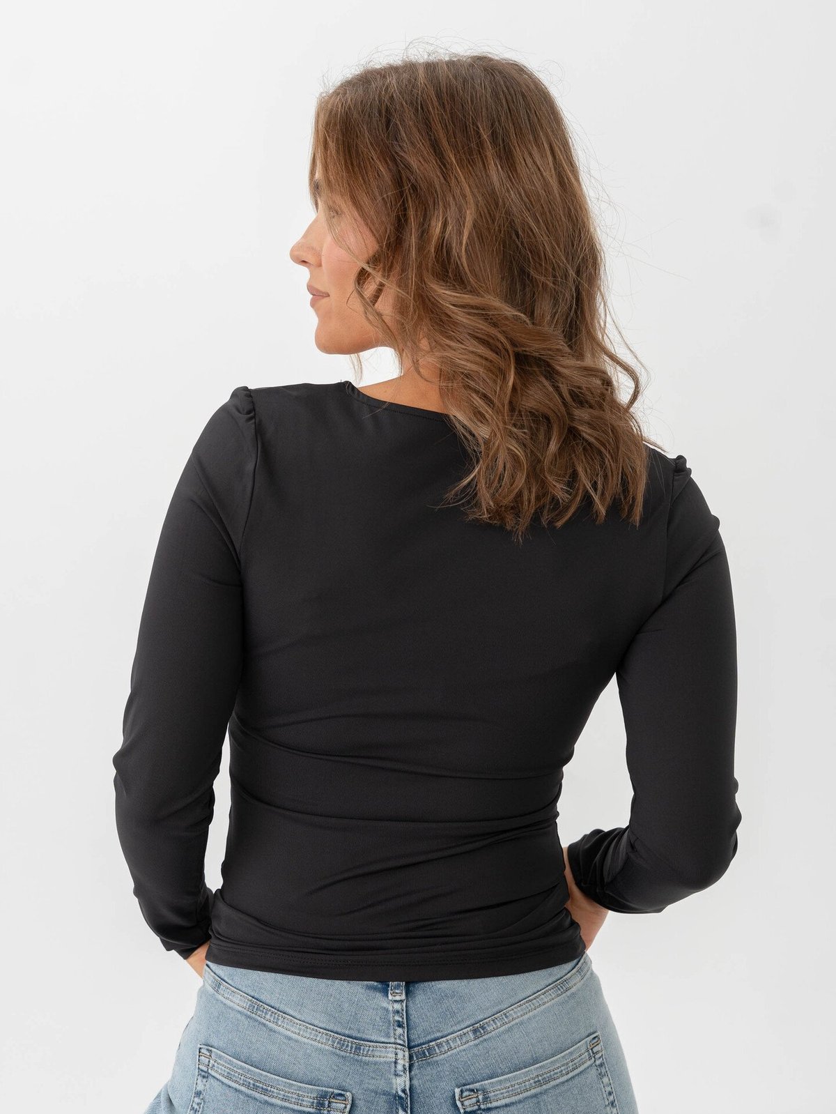 Only Ea Long Sleeve 2-Way Deep Neck Top Black