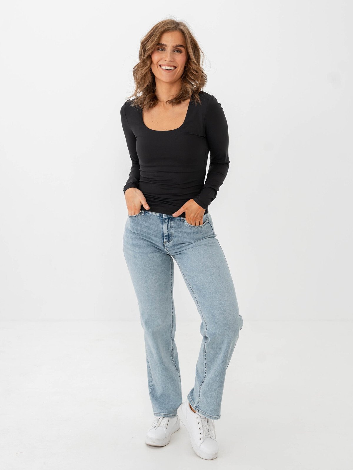 Only Ea Long Sleeve 2-Way Deep Neck Top Black