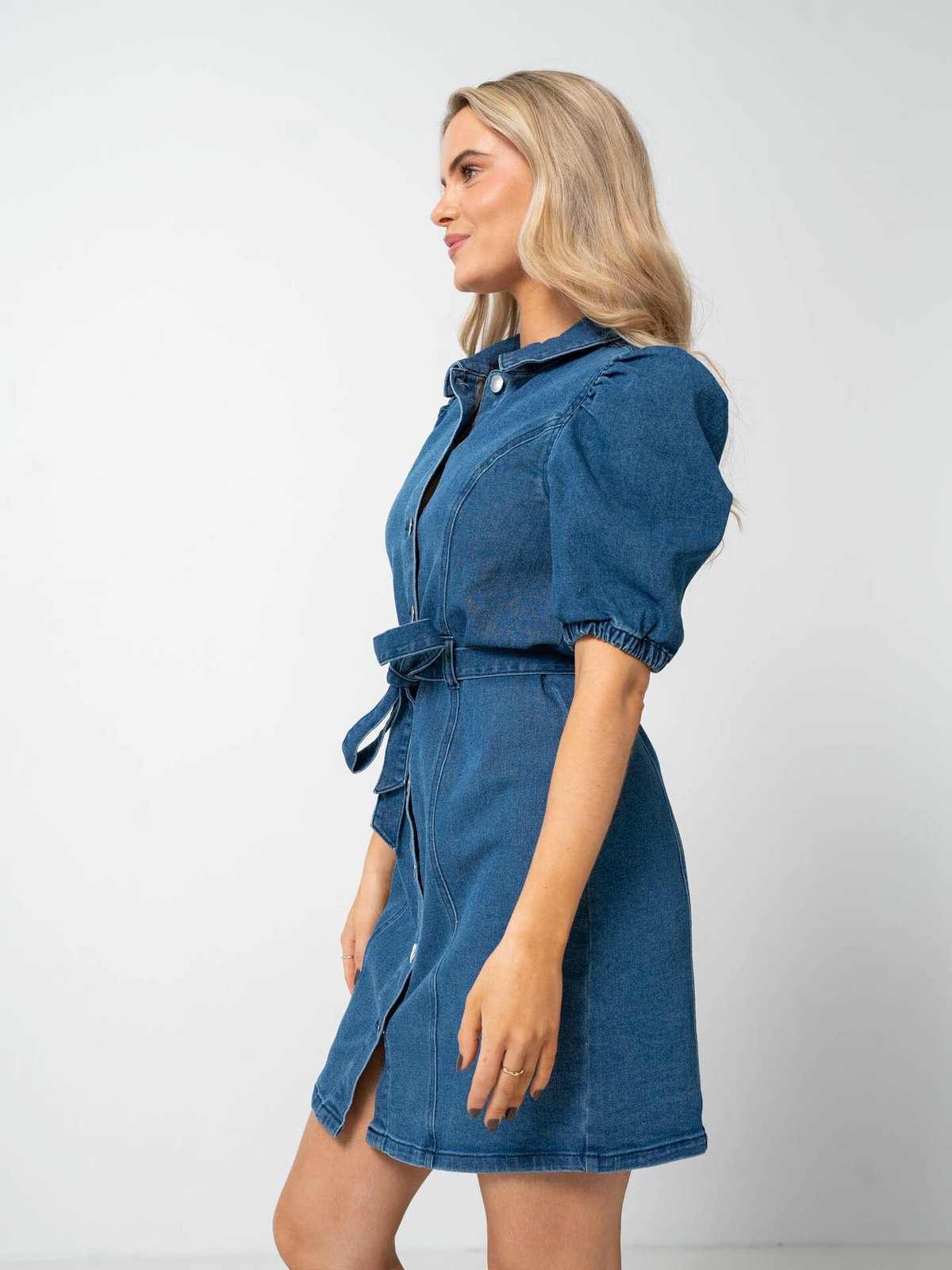 Only Vibbe Short Sleeve Belt Denim Dress Medium Blue Denim