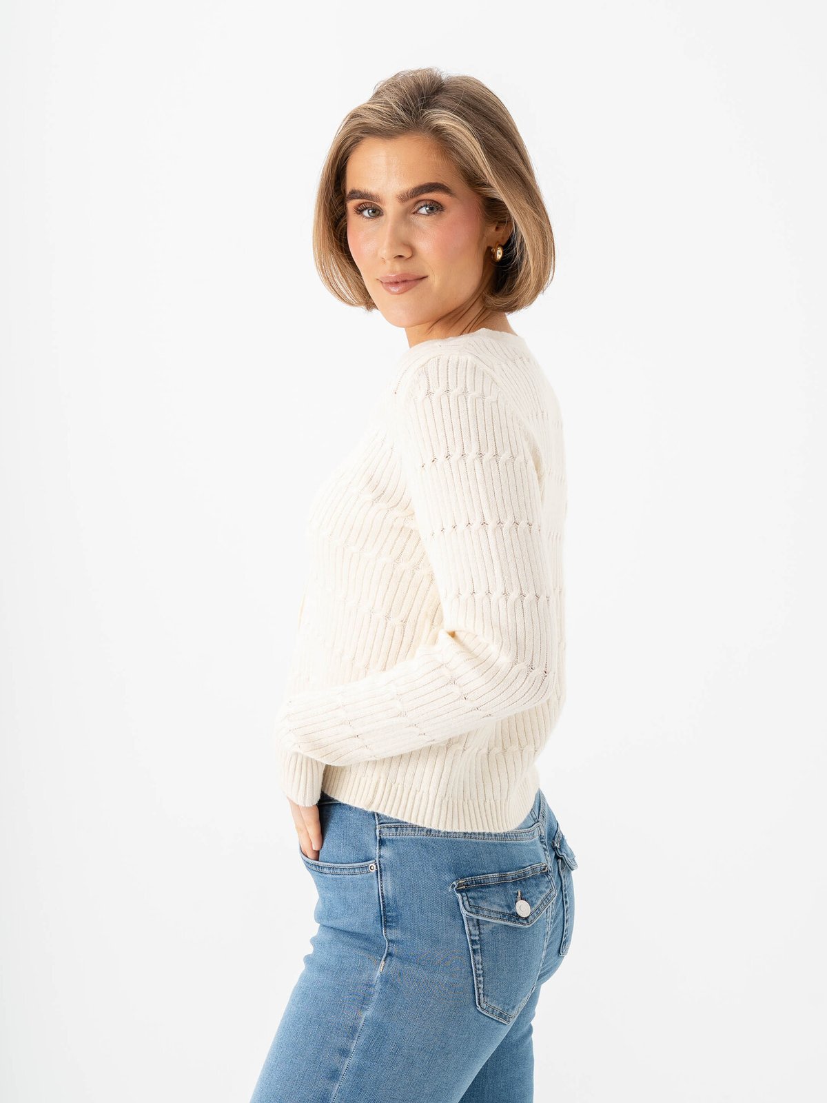 Only Katia Long Sleeve Cable V-Neck Cardigan Whitecap Grey