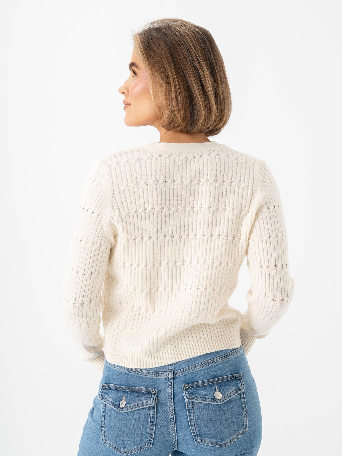 Only Katia Long Sleeve Cable V-Neck Cardigan Whitecap Grey