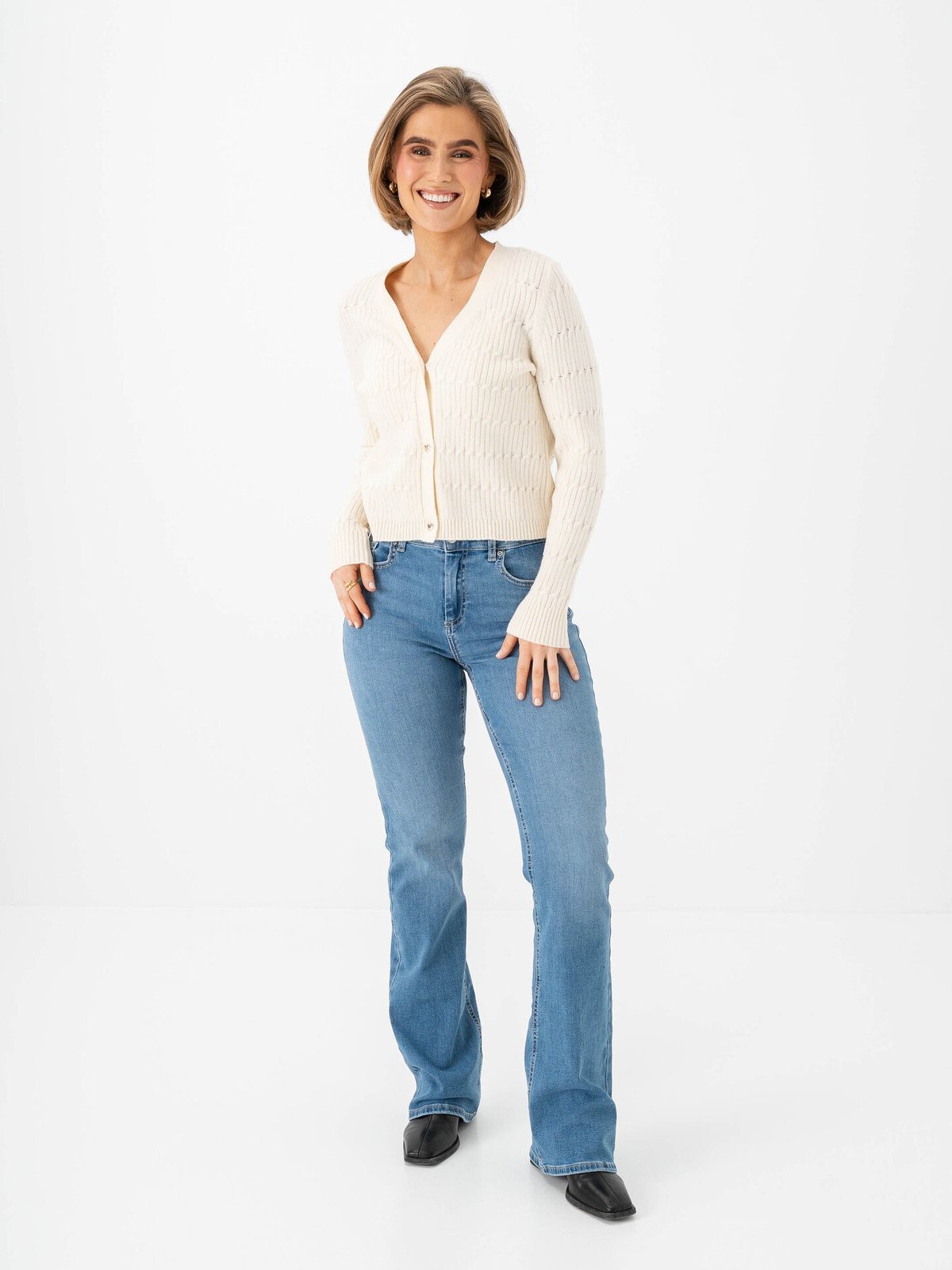 Only Katia Long Sleeve Cable V-Neck Cardigan Whitecap Grey