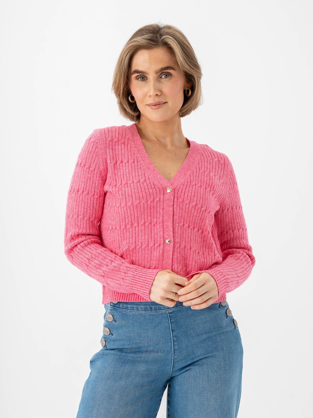 Only Katia Long Sleeve Cable V-Neck Cardigan Wild Orchid