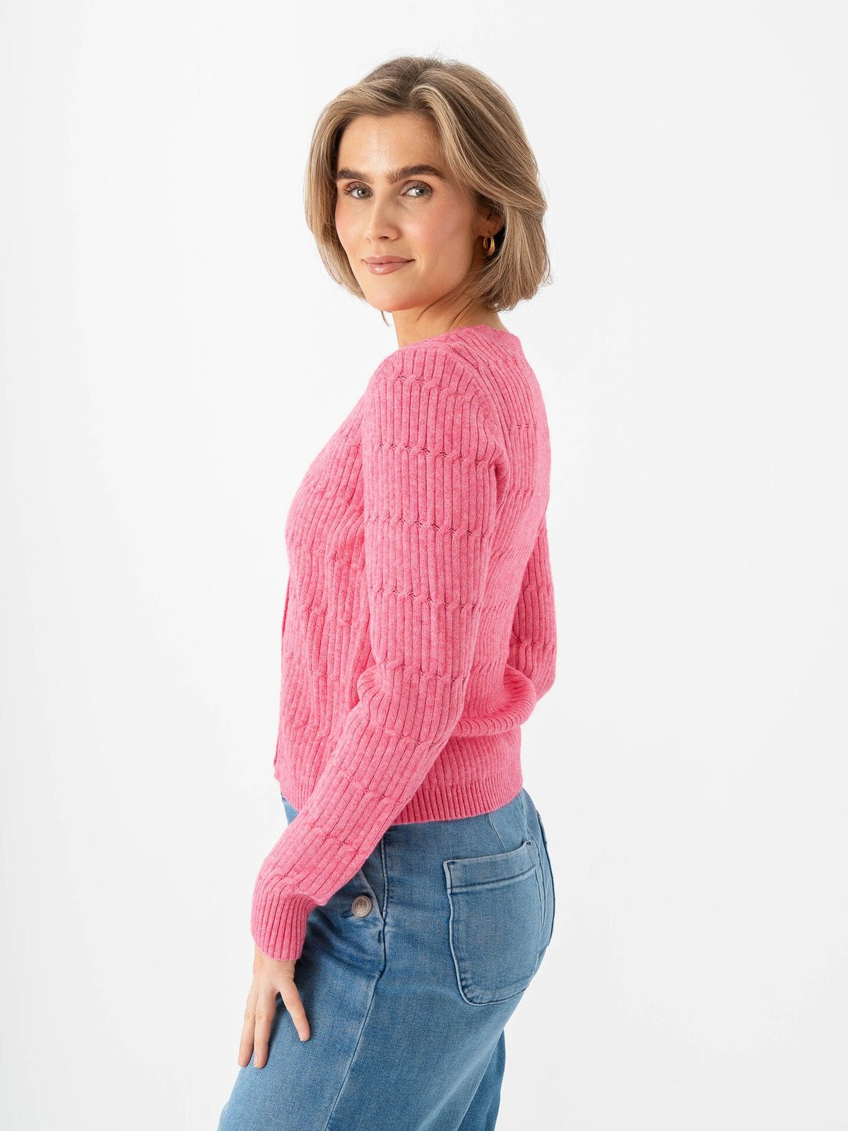 Only Katia Long Sleeve Cable V-Neck Cardigan Wild Orchid