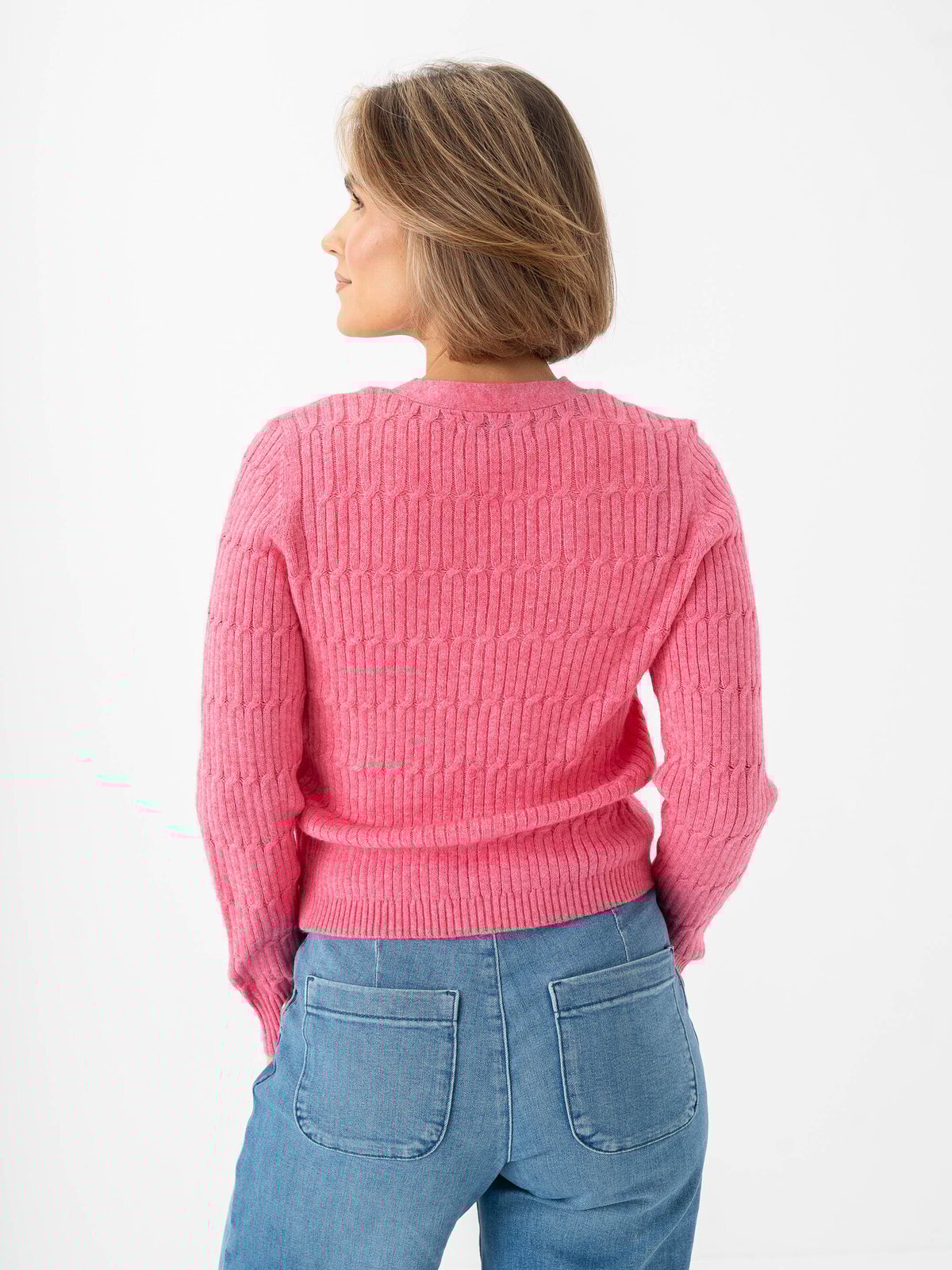 Only Katia Long Sleeve Cable V-Neck Cardigan Wild Orchid