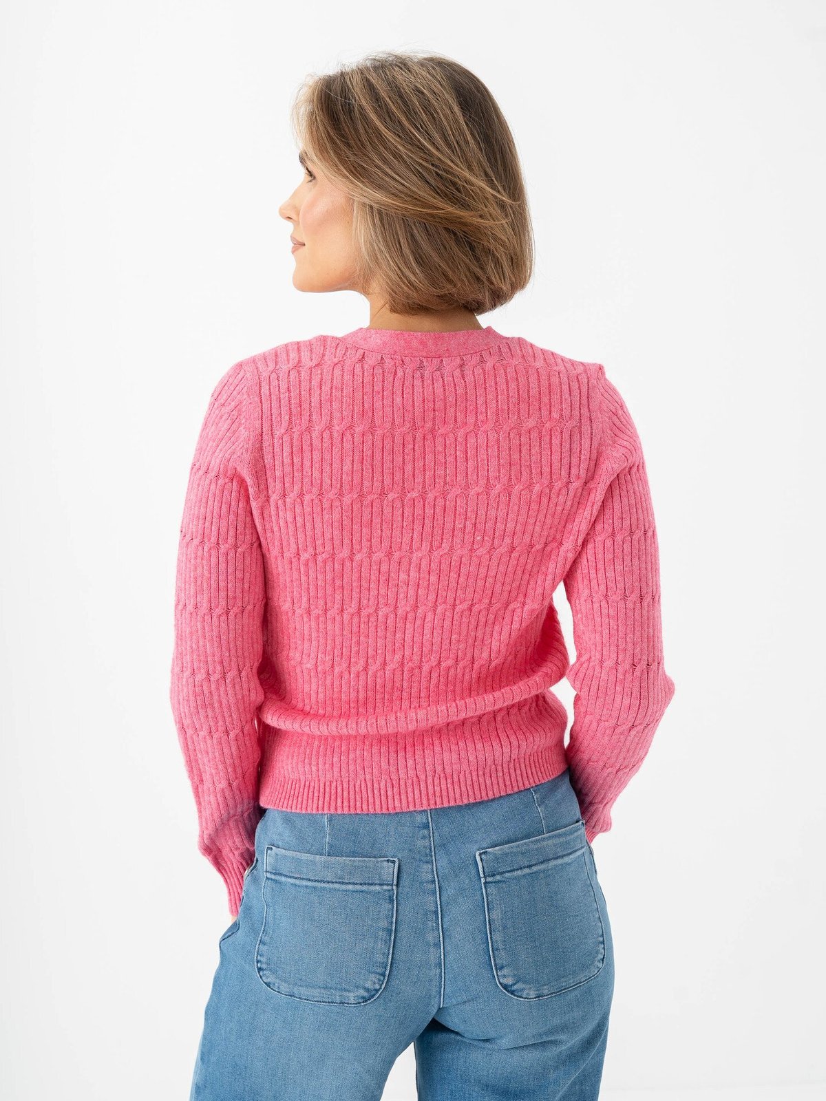 Only Katia Long Sleeve Cable V-Neck Cardigan Wild Orchid