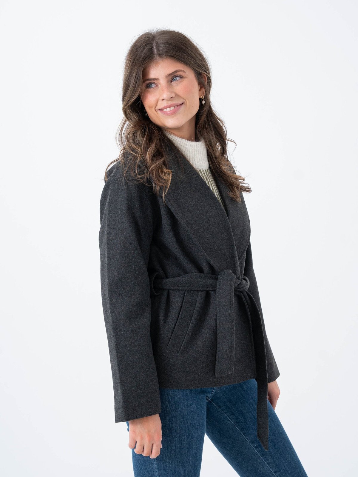 Only Augusta Life Short Coat Dark Grey Melange