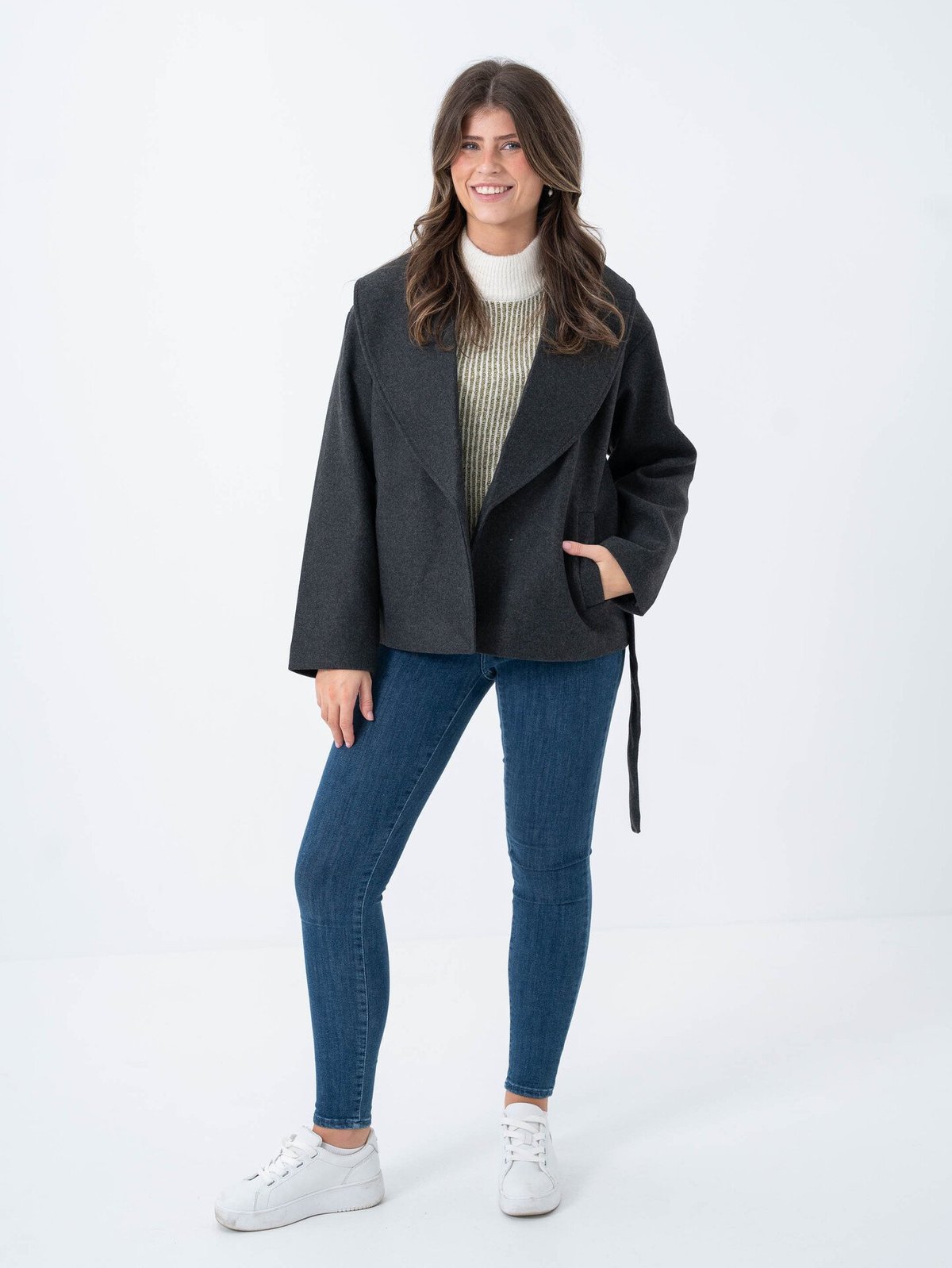 Only Augusta Life Short Coat Dark Grey Melange