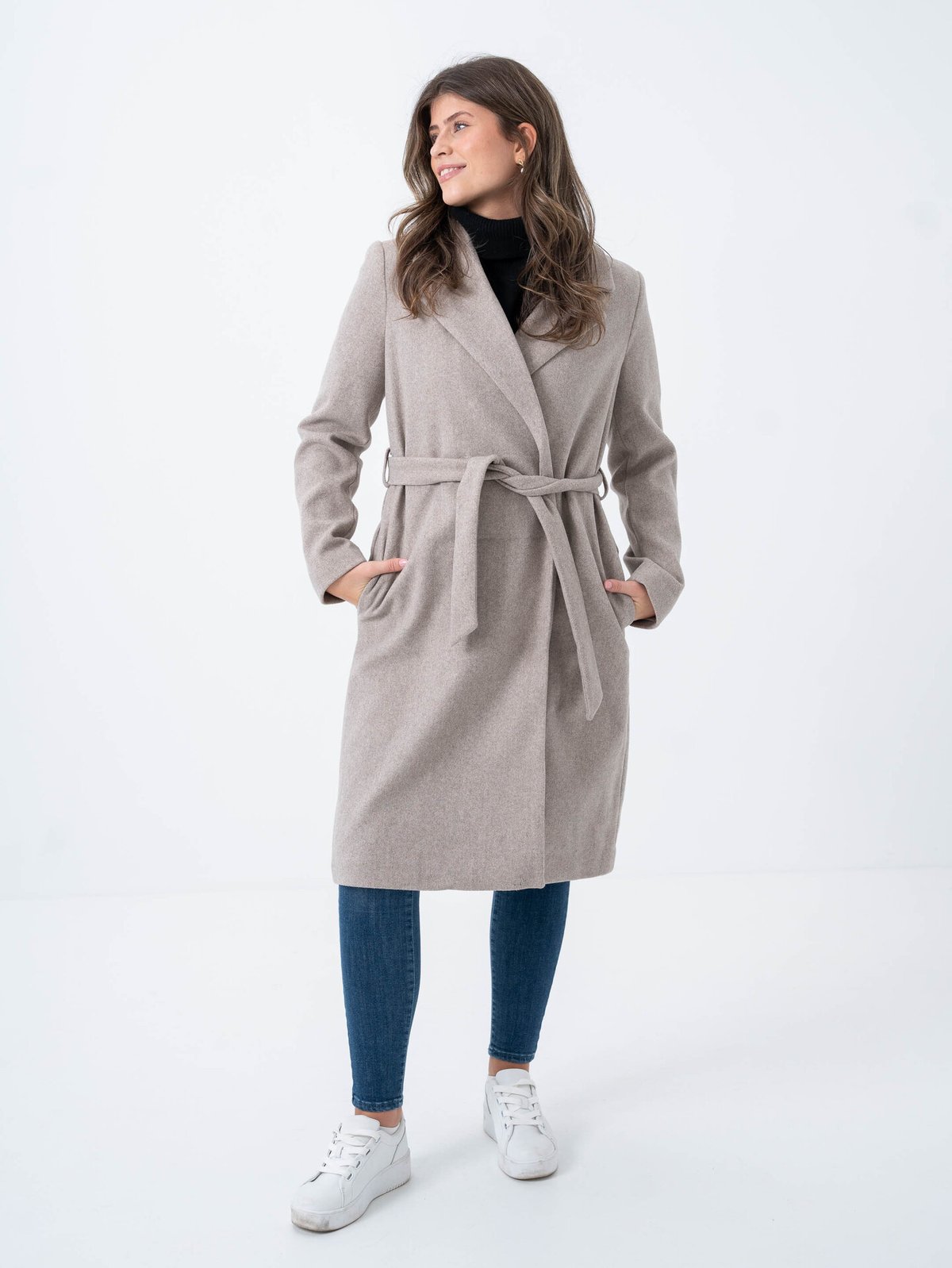 Only Alvilda Life Wrap Coat Simply Taupe Melange