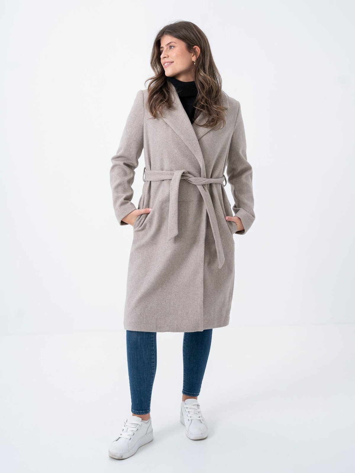 Only Alvilda Life Wrap Coat Simply Taupe Melange