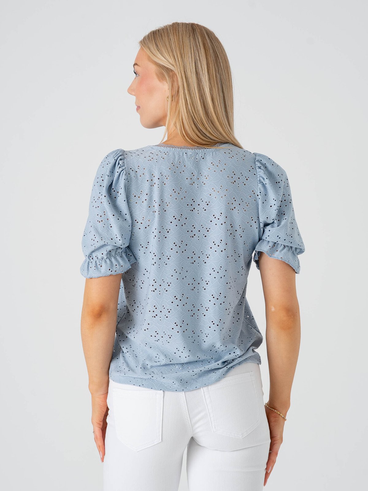 Only New Smilla Life Short Sleeve Puff Top Soft Chambray