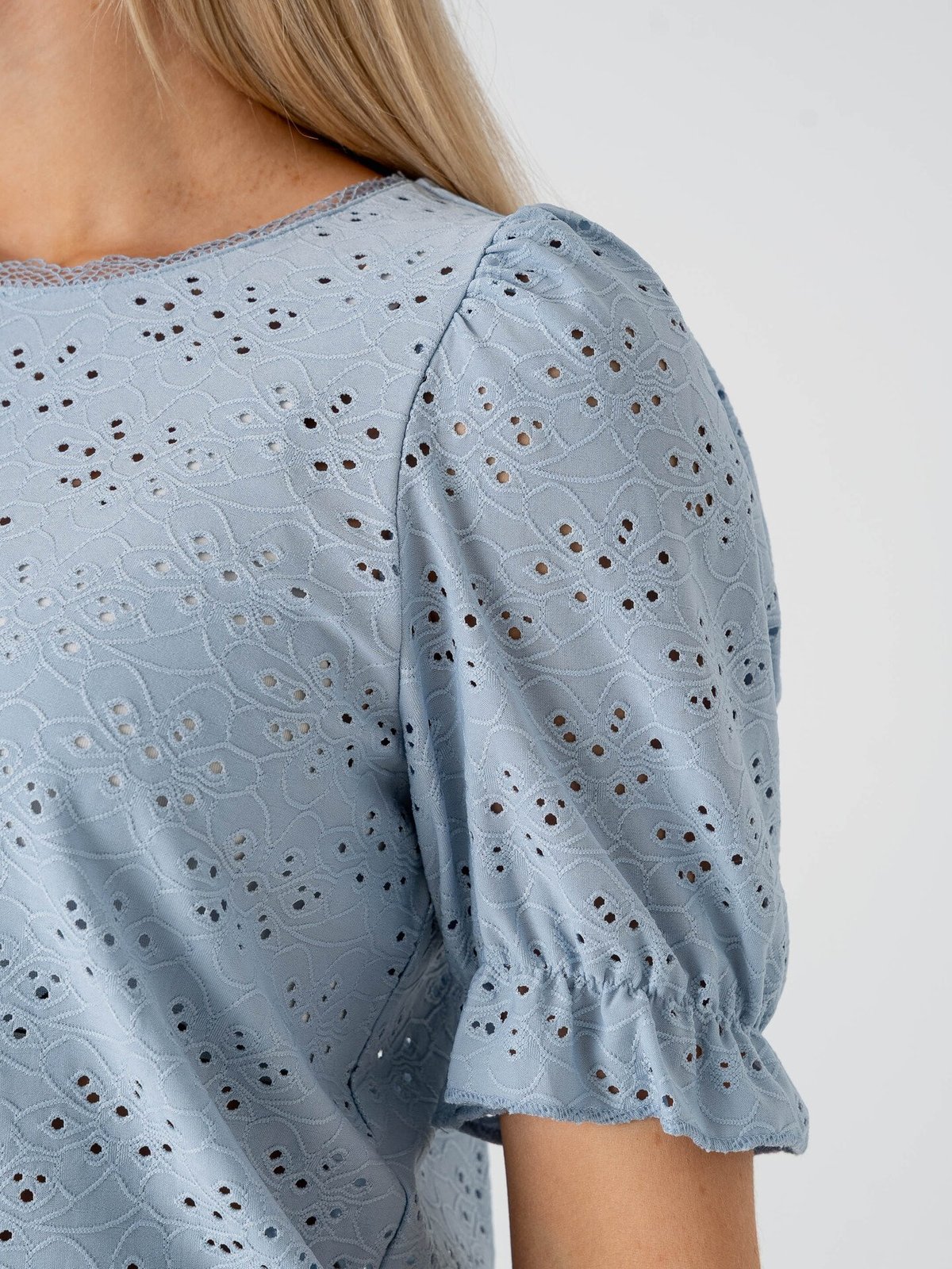 Only New Smilla Life Short Sleeve Puff Top Soft Chambray