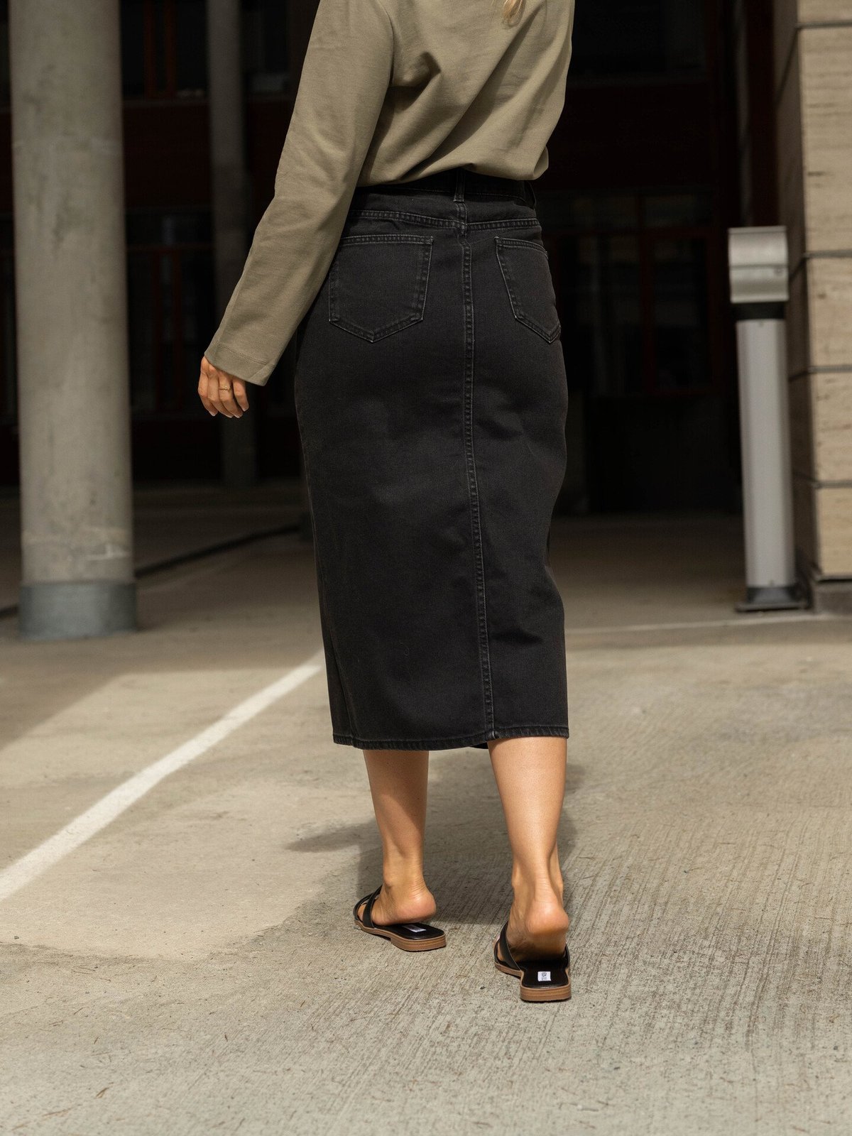 Only Bianca Midi Skirt Denim Washed Black