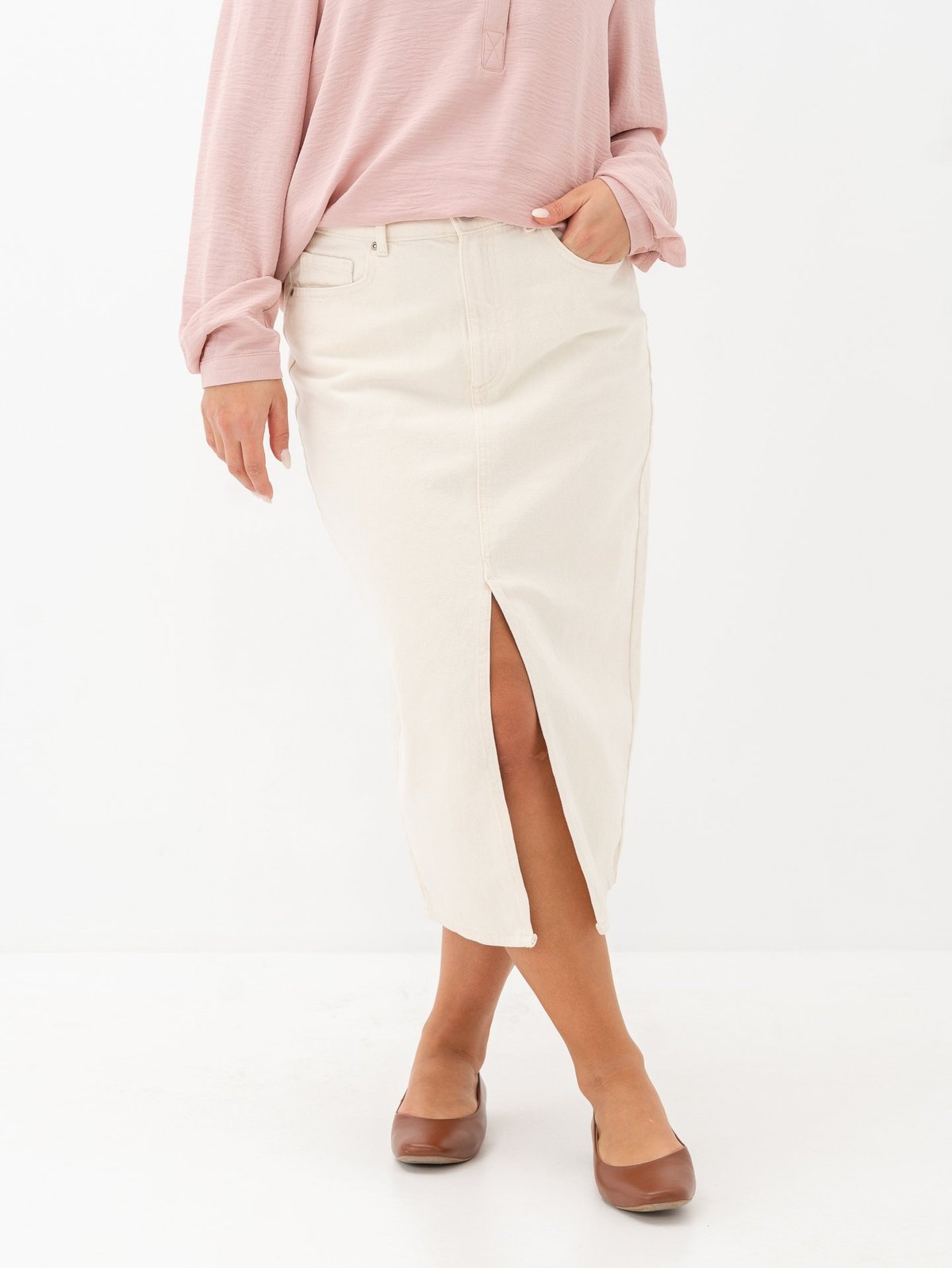 Only Bianca Midi Skirt Denim Ecru