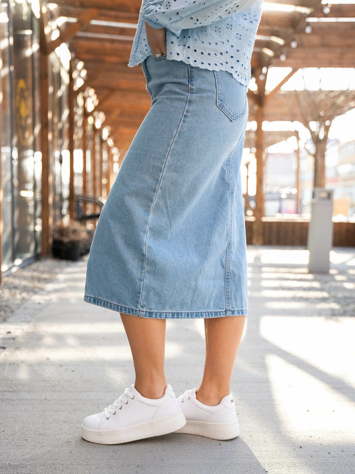 Only Bianca Midi Skirt Denim Light Blue Denim