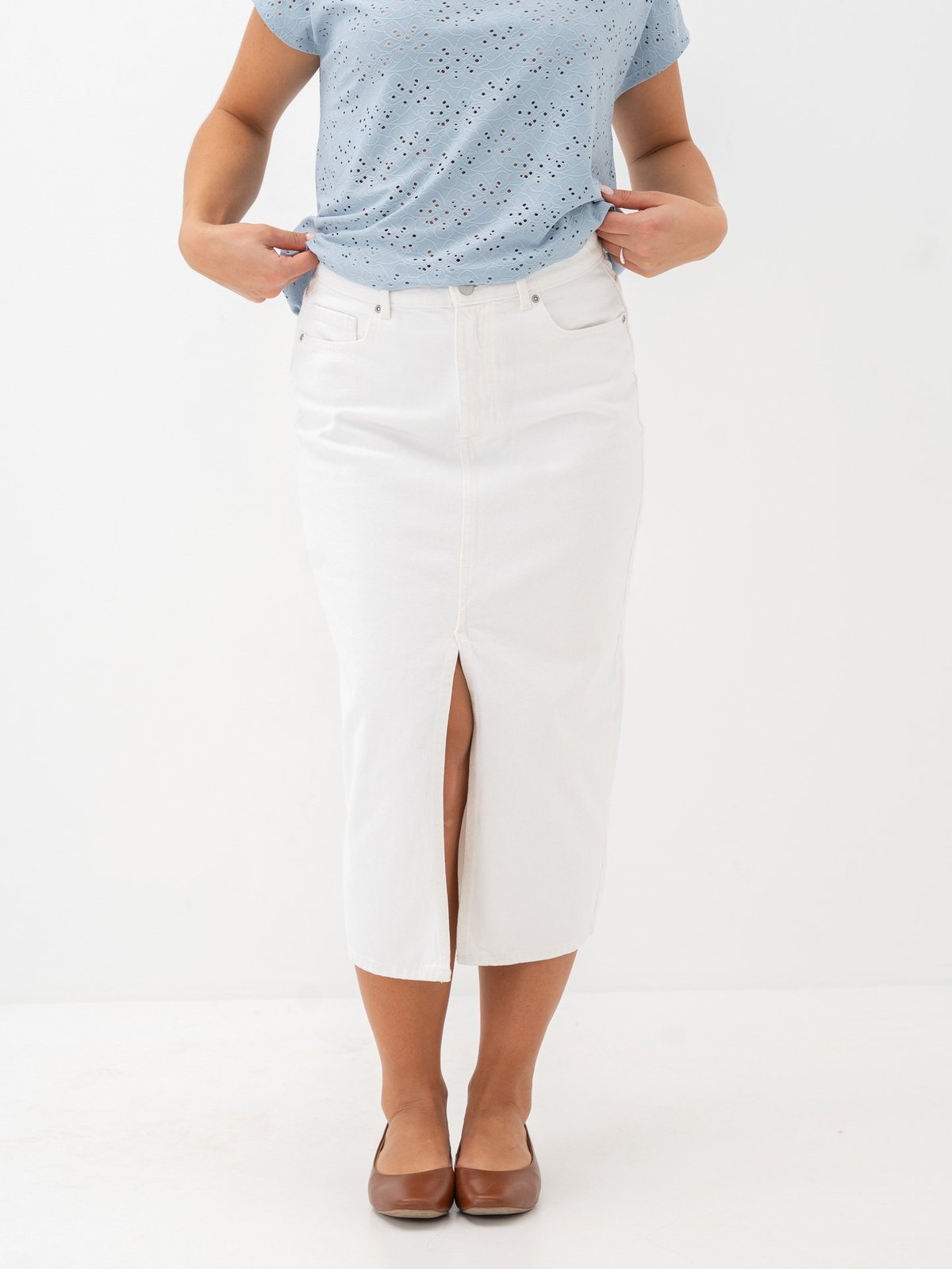 Only Bianca Midi Skirt Denim White