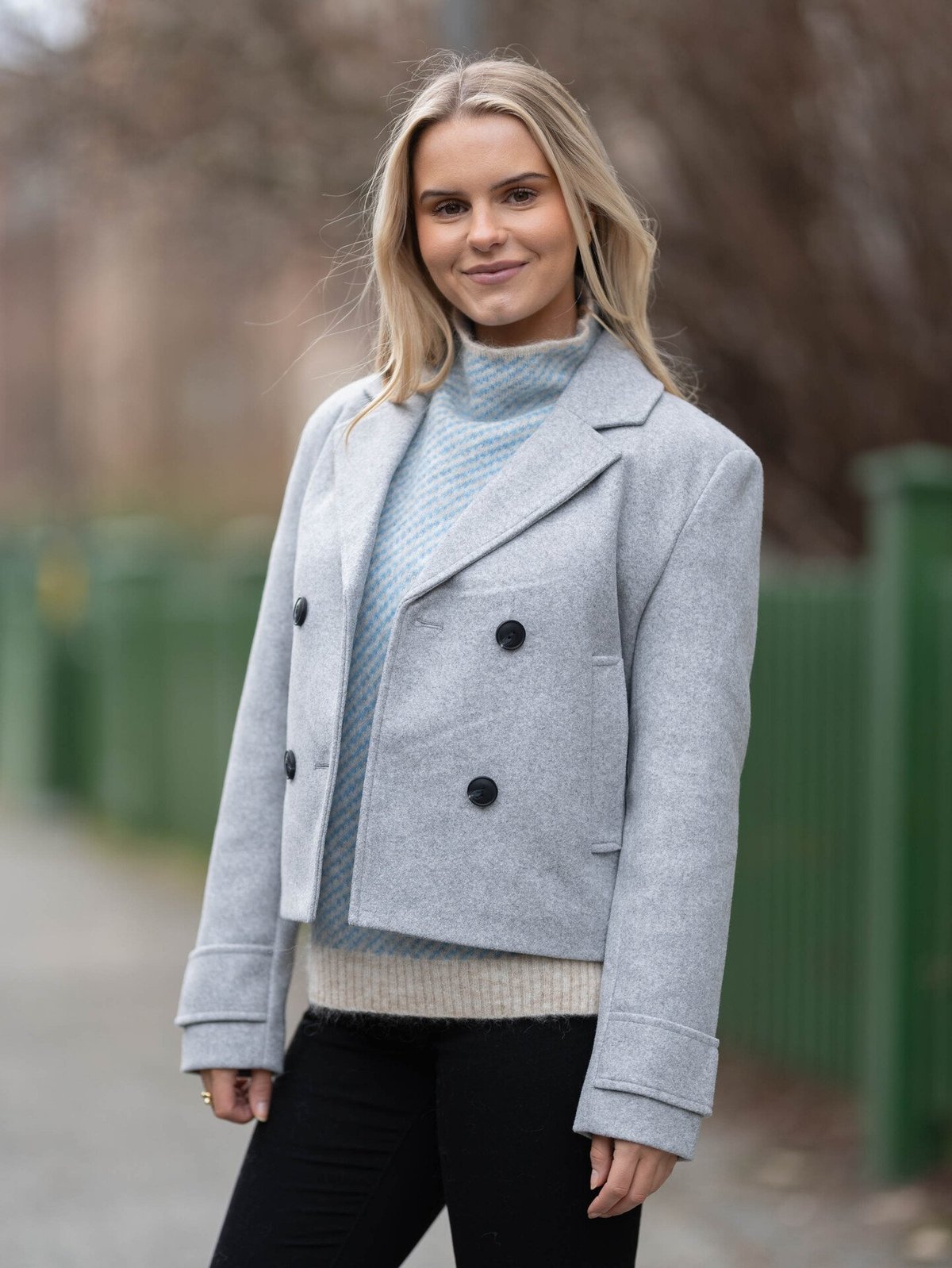 Only Freja Life Short DB Jacket Light Grey Melange