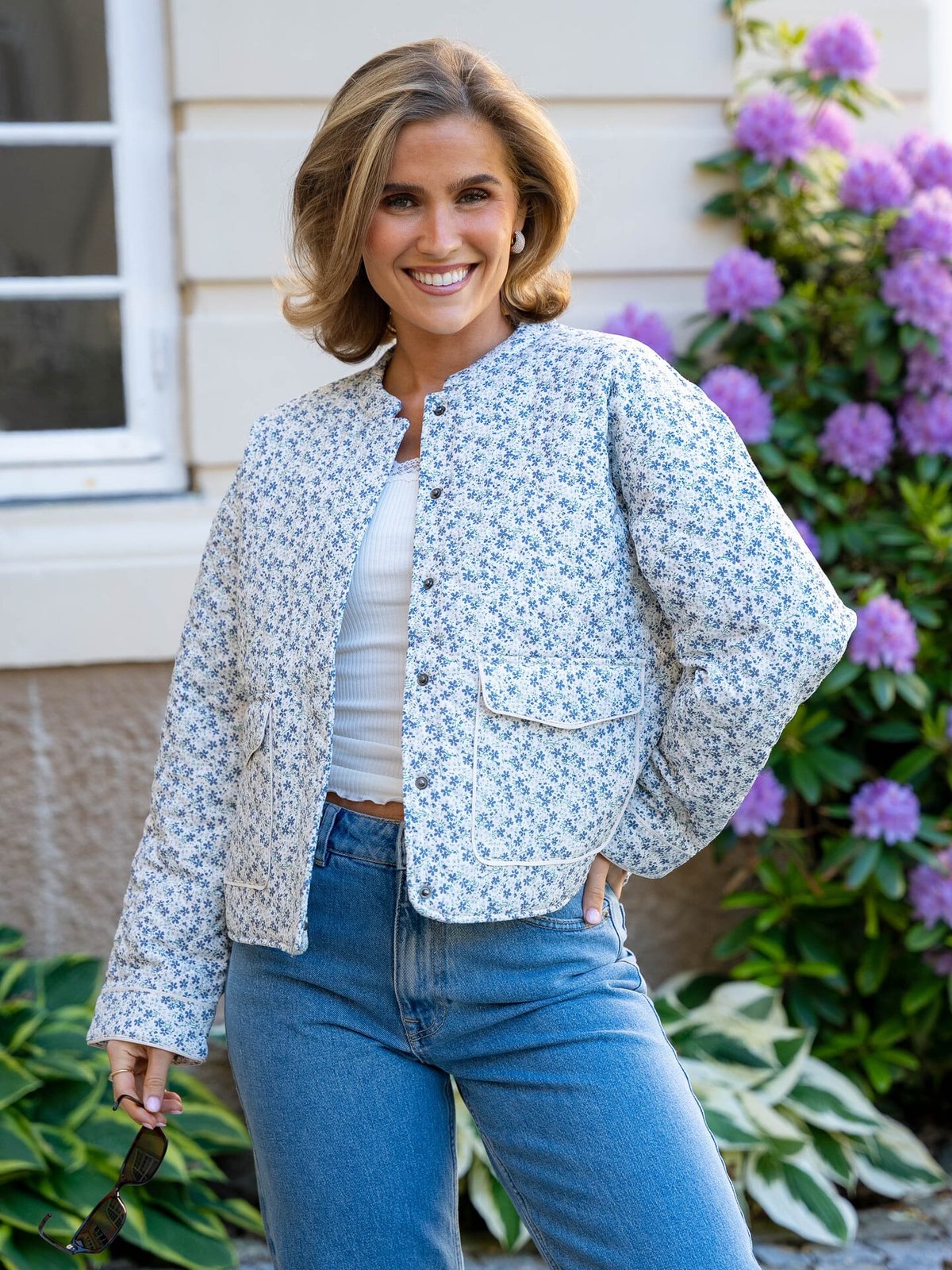 Only Hallie Quilted Jacket Cloud Dancer / Blue Ditsy