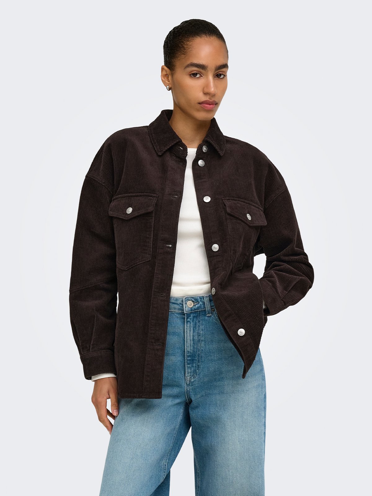 Only Tiggy Long Sleeve Cord Shacket Ganache