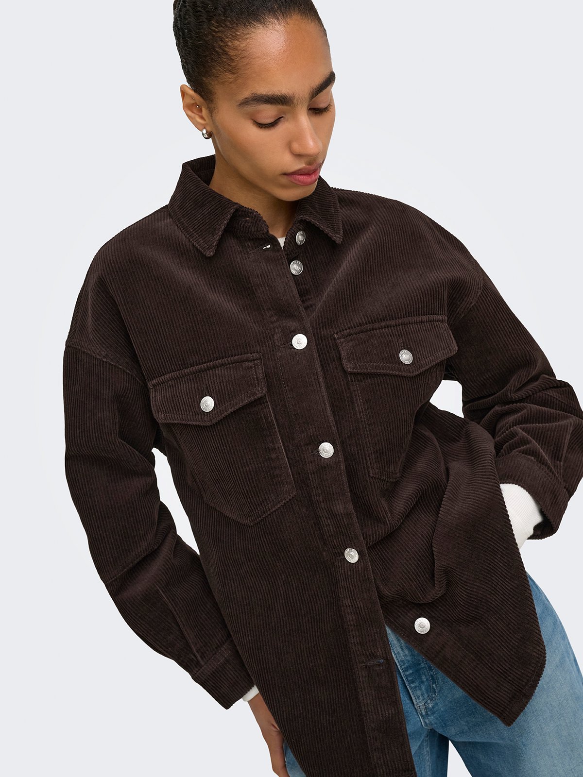 Only Tiggy Long Sleeve Cord Shacket Ganache
