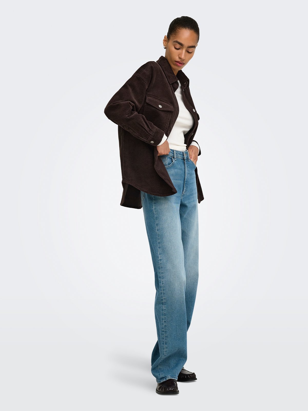 Only Tiggy Long Sleeve Cord Shacket Ganache