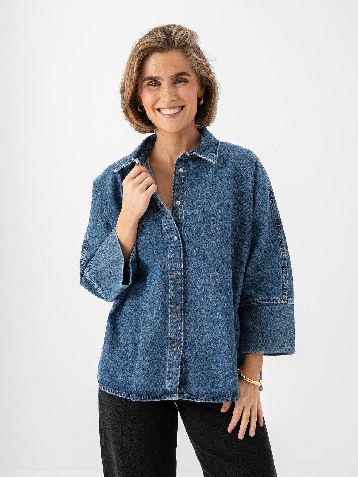 Only Grace 3/4 Denim Shirt Medium Blue Denim